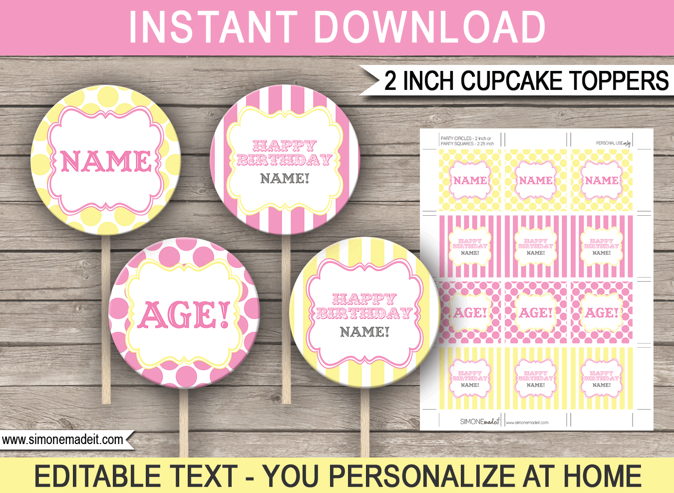 Carnival Cupcake Toppers Template Pink yellow Carnival Cupcake Toppers Template Pink yellow
