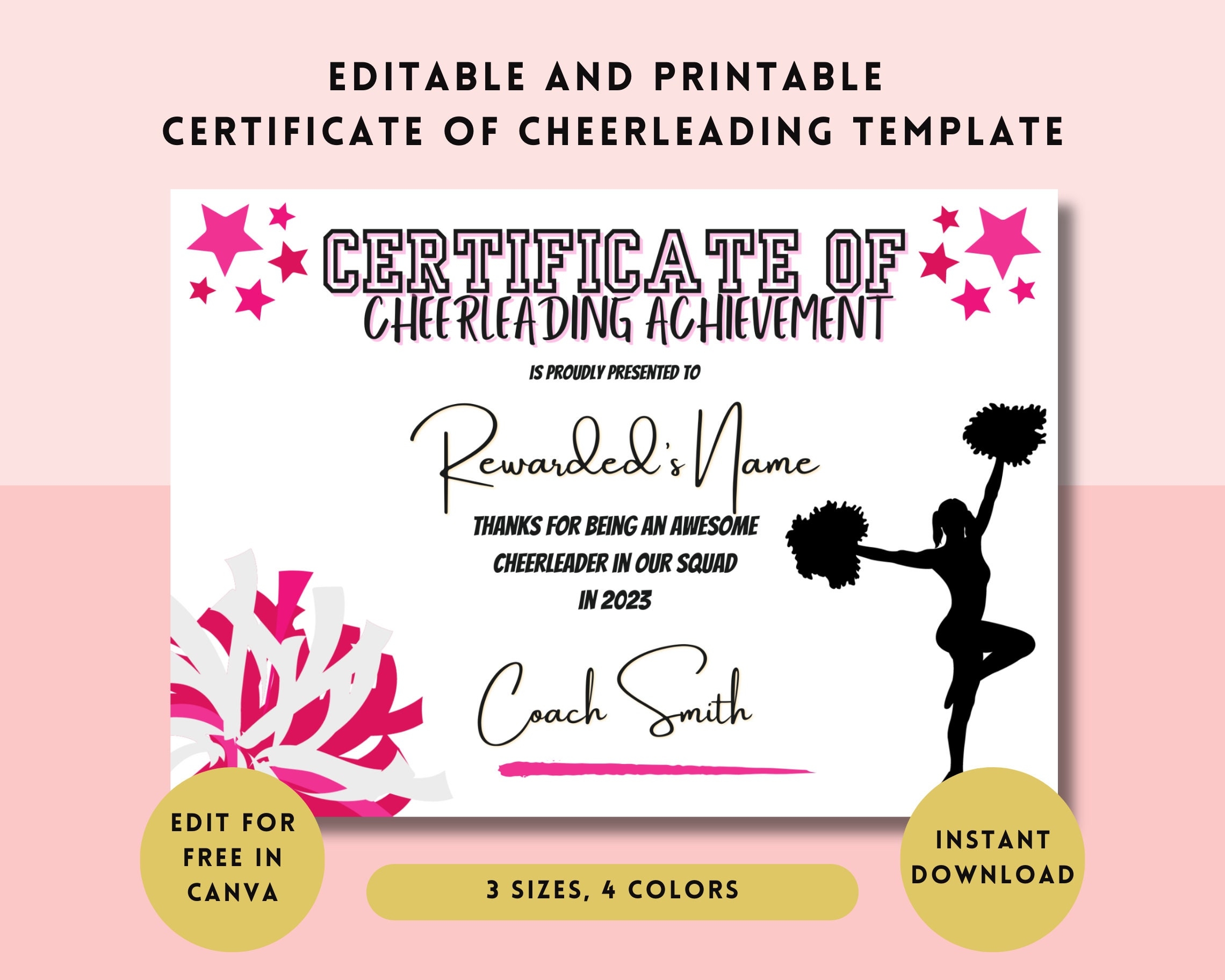 Cheerleading Awards Certificate Editable Printable Cheer Participation Recognition Achievement Cheer Coach Awards Cheer Camp Etsy
