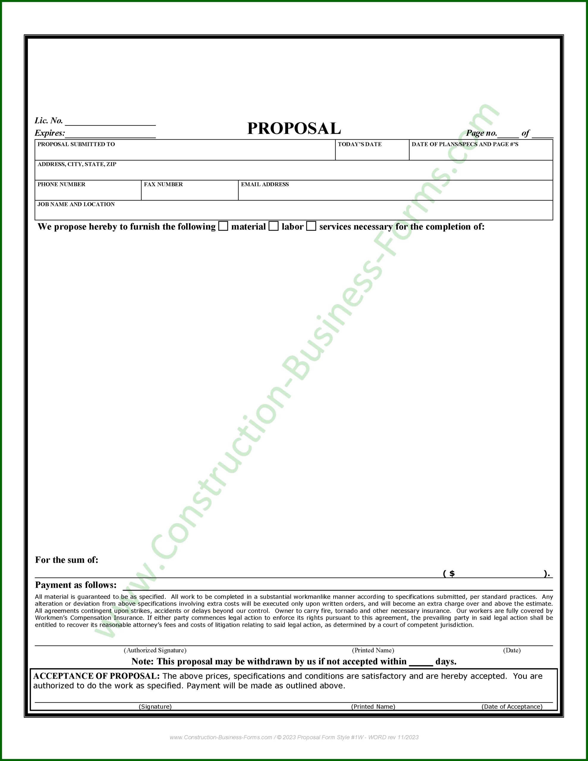 Free Printable Job Bid Template Free Printable Job Bid Template