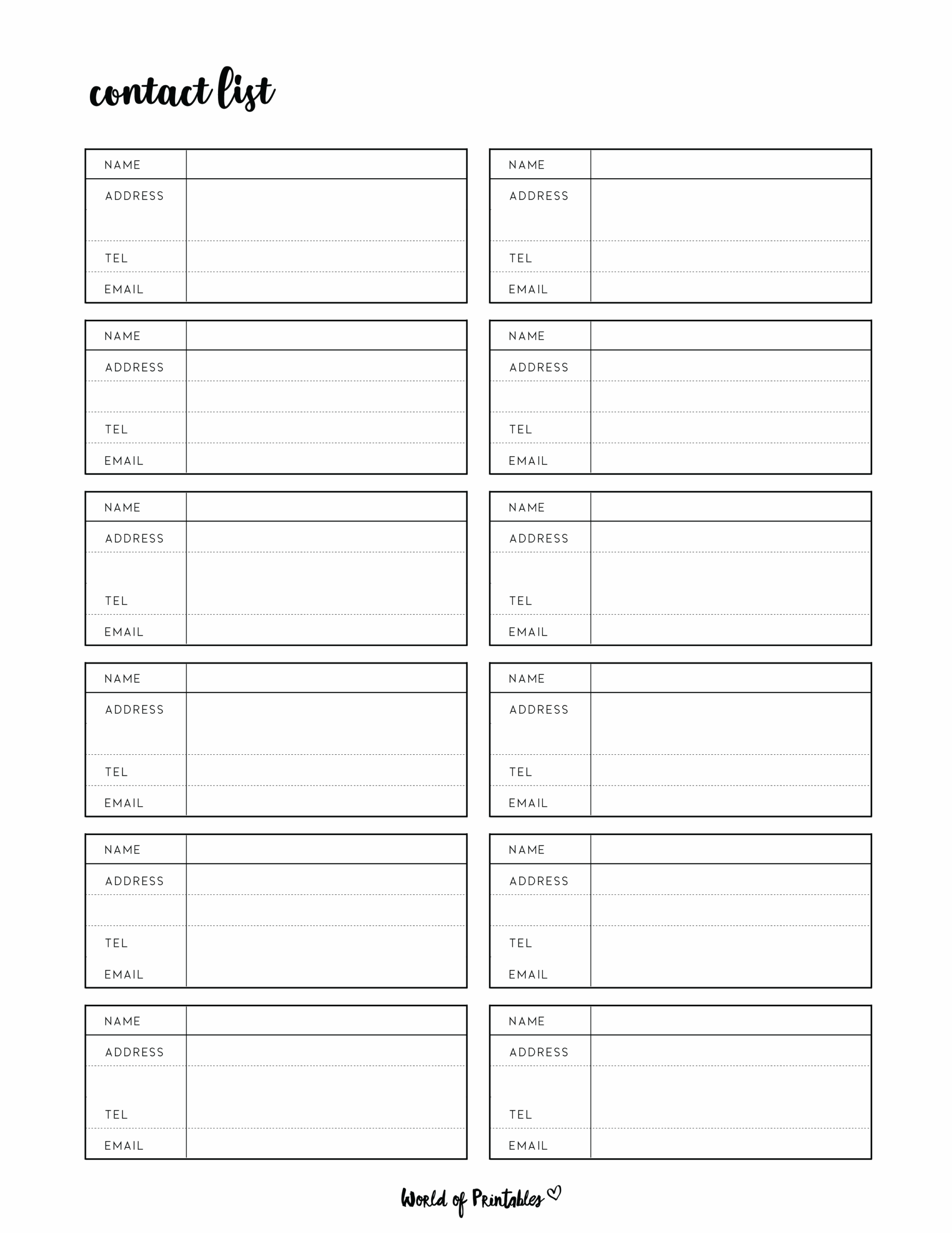 Free Printable Name List Template