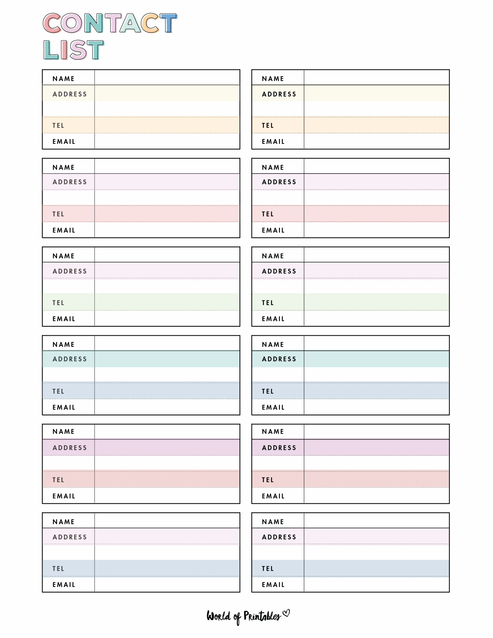 Contact List Templates 12 Of The Best Styles World Of Printables
