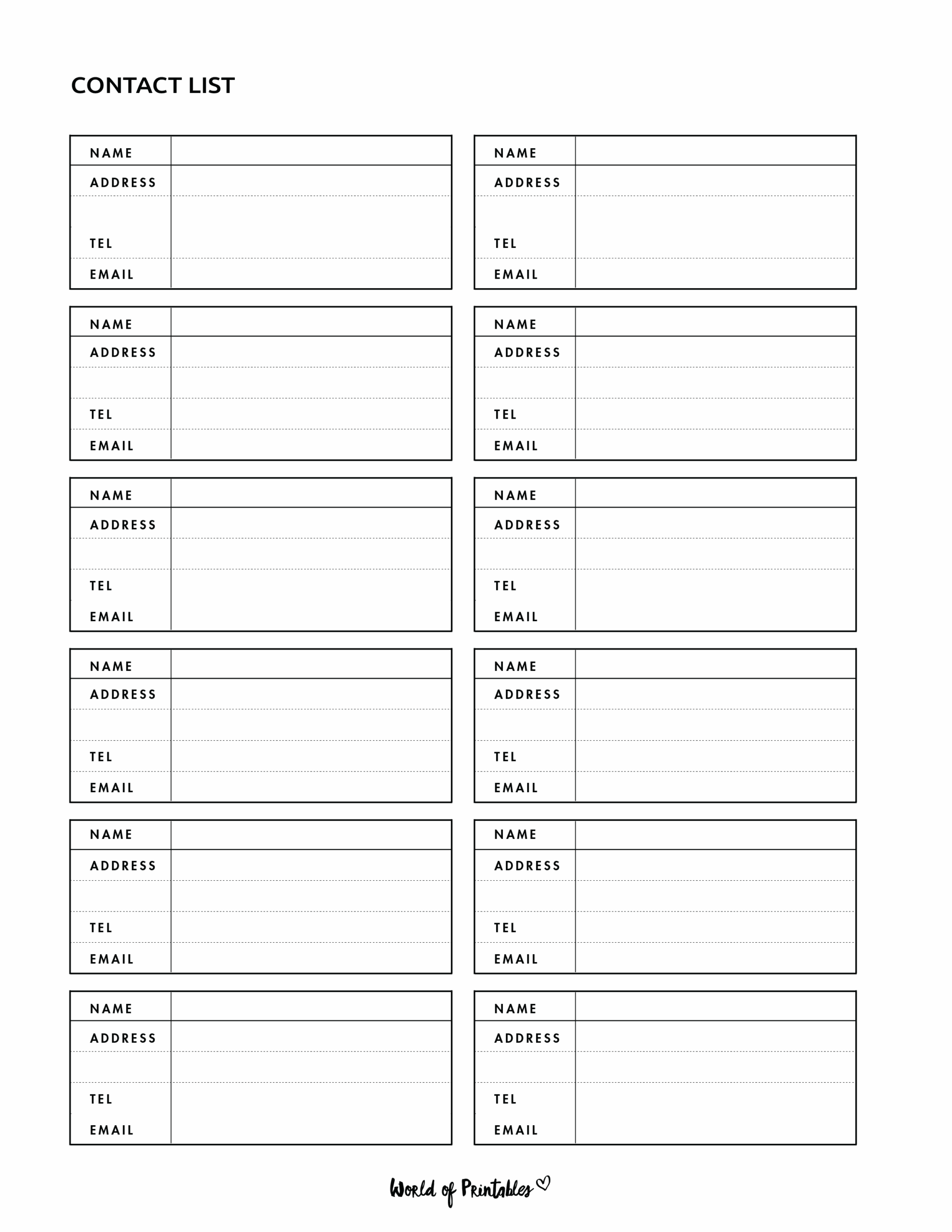 Contact List Templates 12 Of The Best Styles World Of Printables