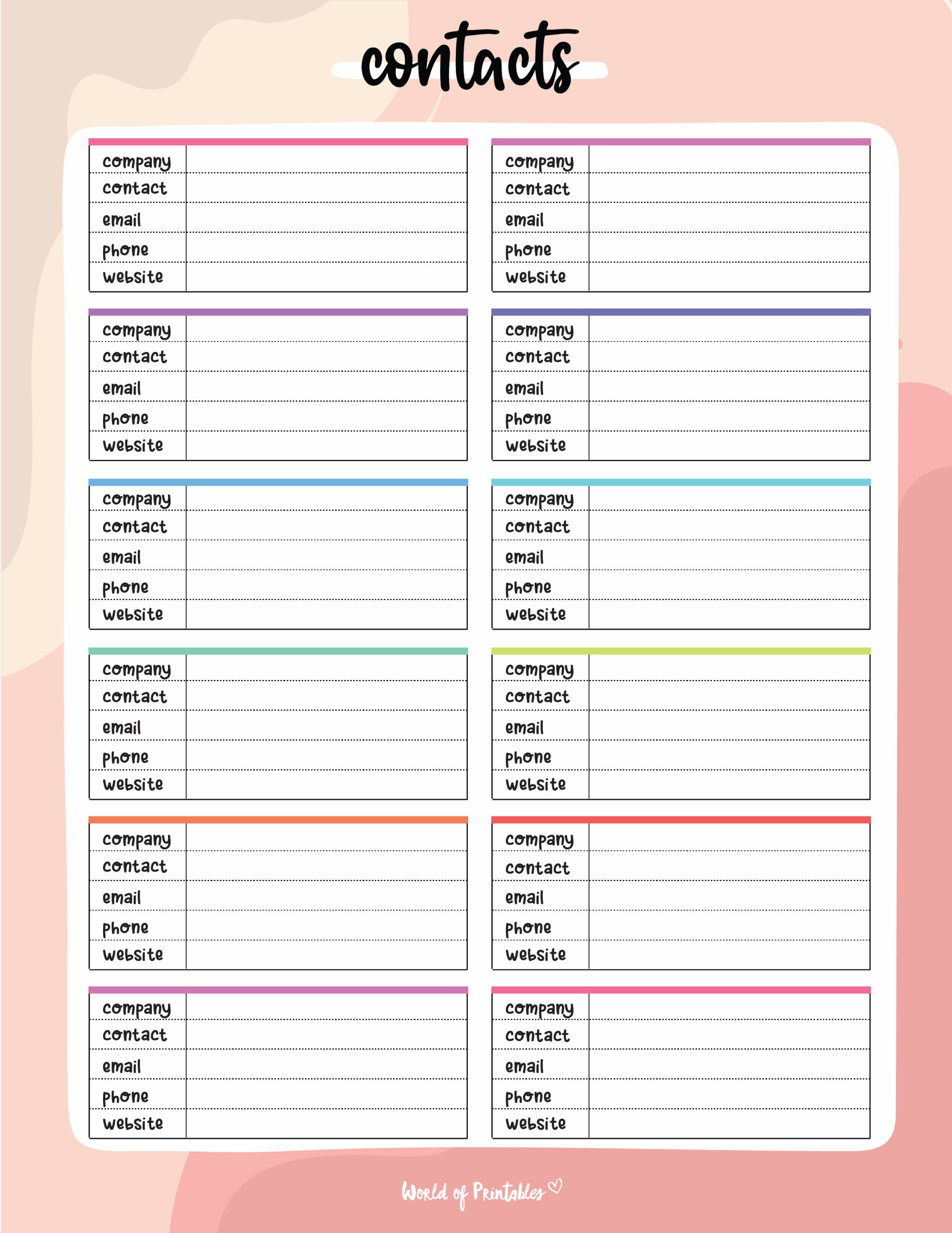 Contact List Templates 12 Of The Best Styles World Of Printables