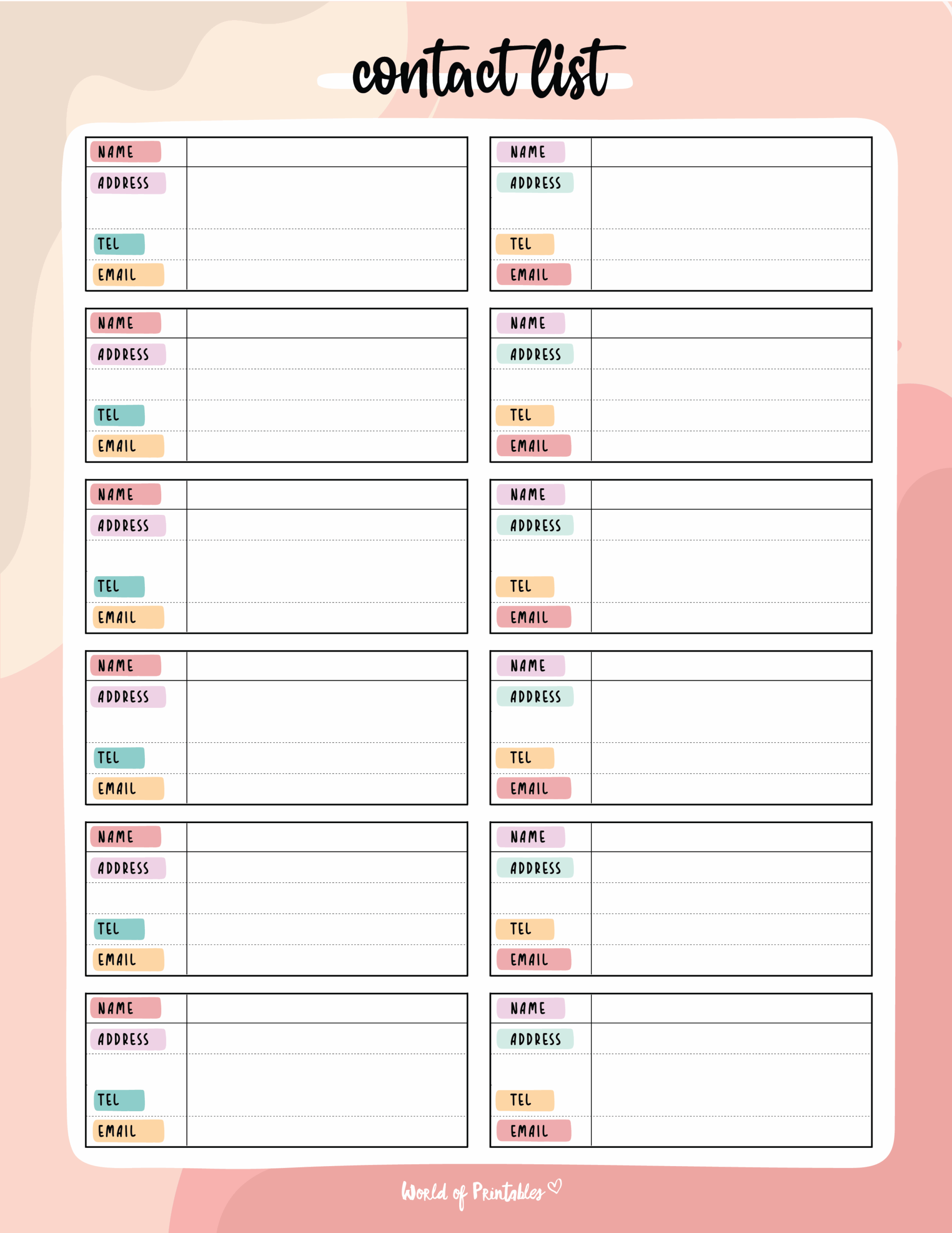 Contact List Templates 12 Of The Best Styles World Of Printables