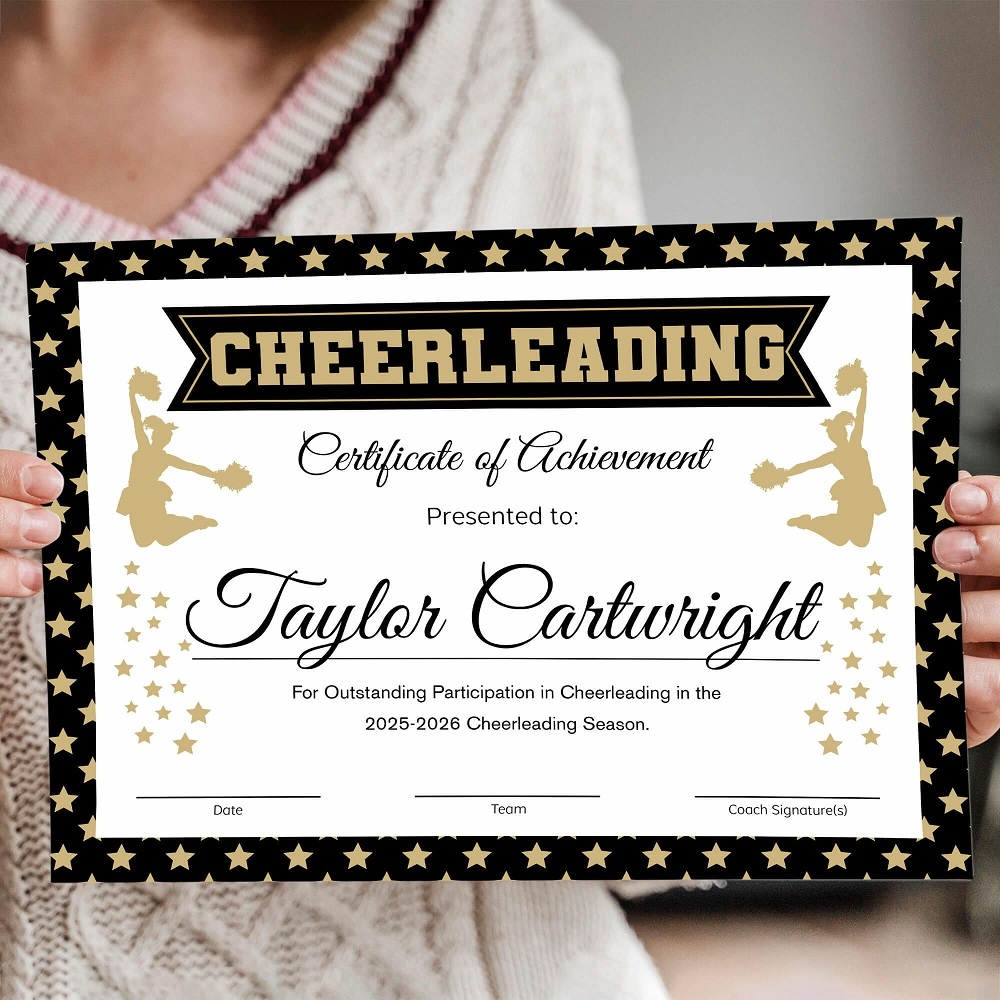 Customizable Cheerleading Certificate Gold And Black Cheerleader Sports Award Made By Teachers