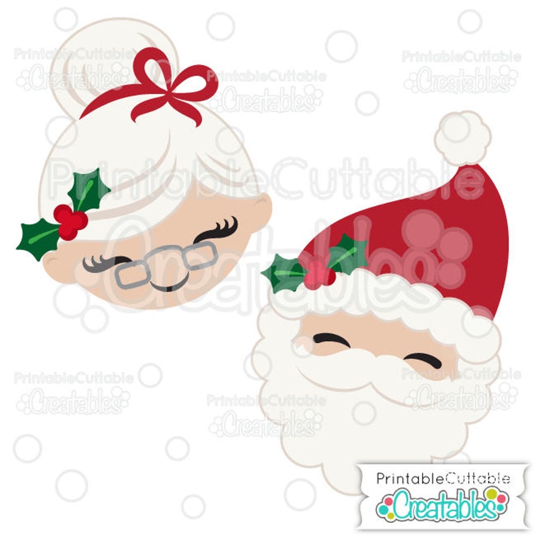 Cute Santa Mrs Claus Face SVG Cutting Files U0026 Clipart Set E340 Svg Dxf Includes Limited Commercial Use Etsy