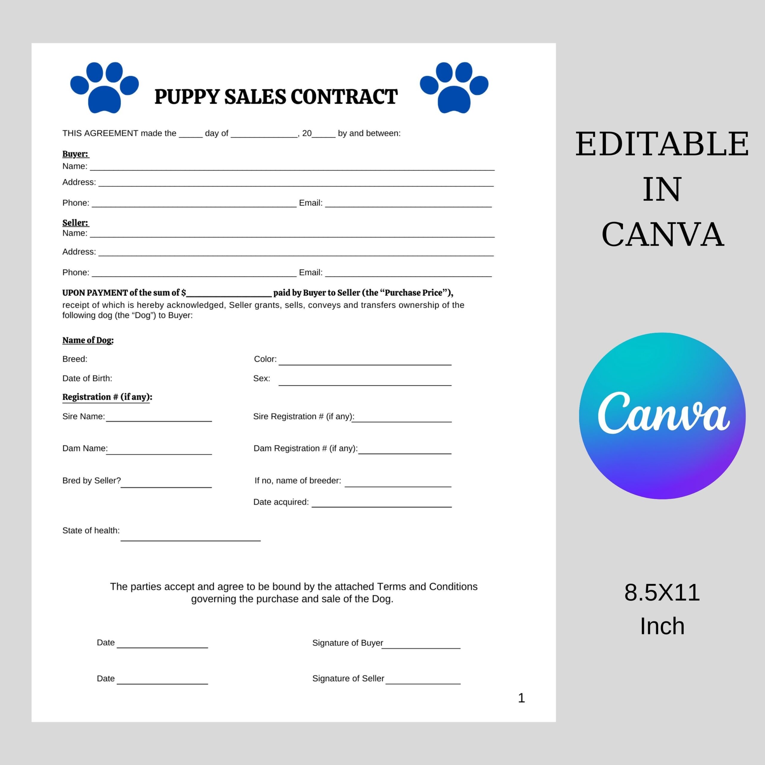 Free Printable Puppy Sale Contract Template