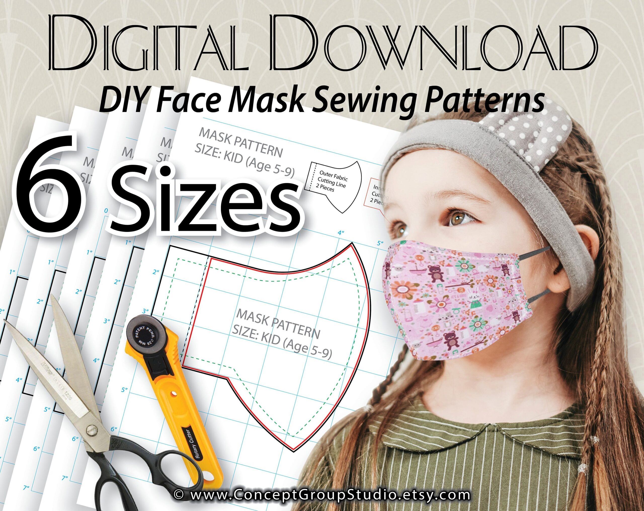 DIY Sewing Mask Patterns 6 Sizes 3D Fit Mask Design Adult Teen 