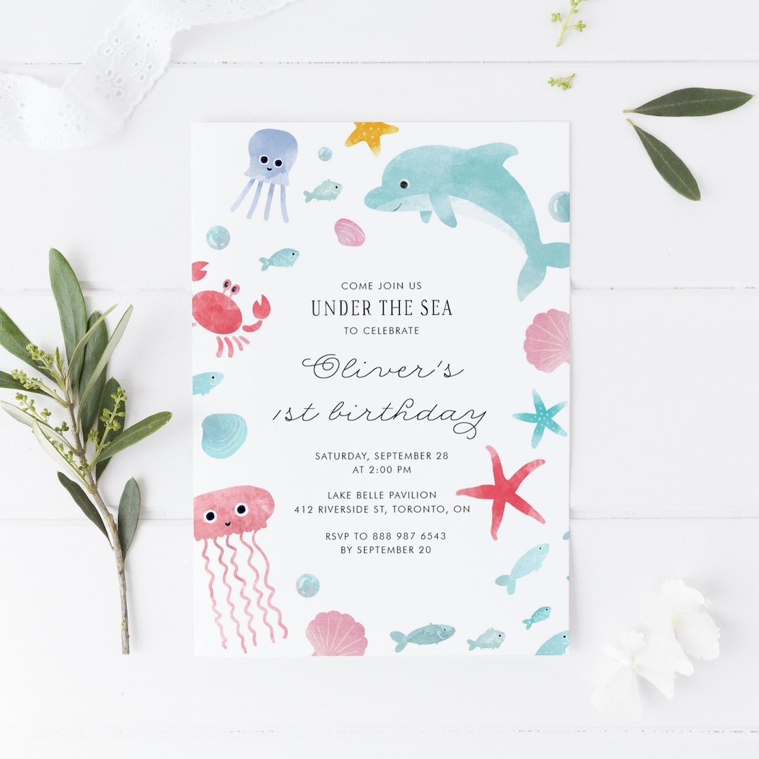 DIY Under The Sea Birthday Invitation Template Printable Cute Watercolor Under The Sea Animals Summer Kids Birthday Invite Editable U74 Etsy