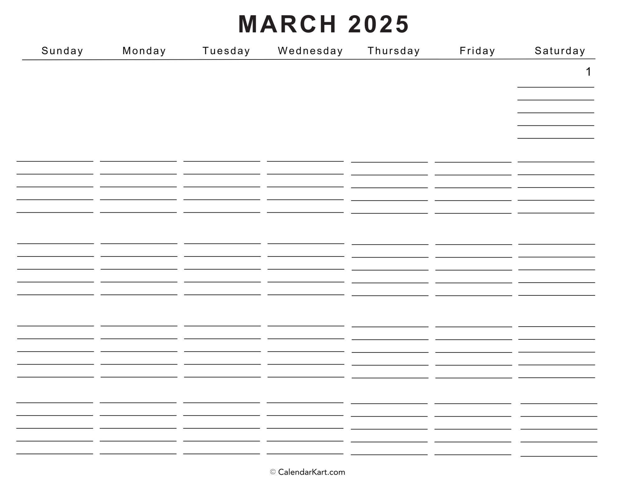 Free Printable March Calendar Template