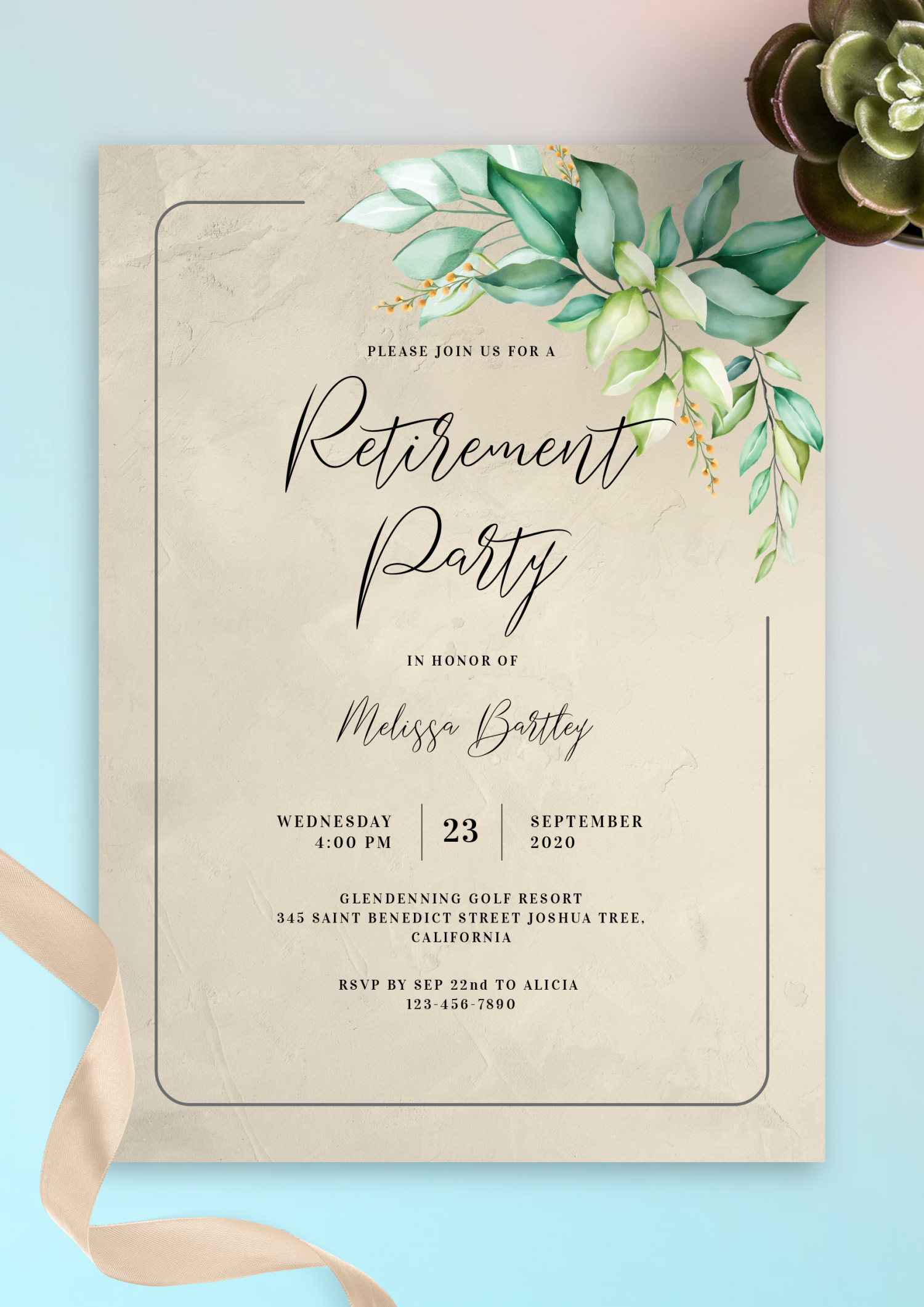 Download Printable Botanical Dusty Retirement Party Invitation PDF Download Printable Botanical Dusty Retirement Party Invitation PDF