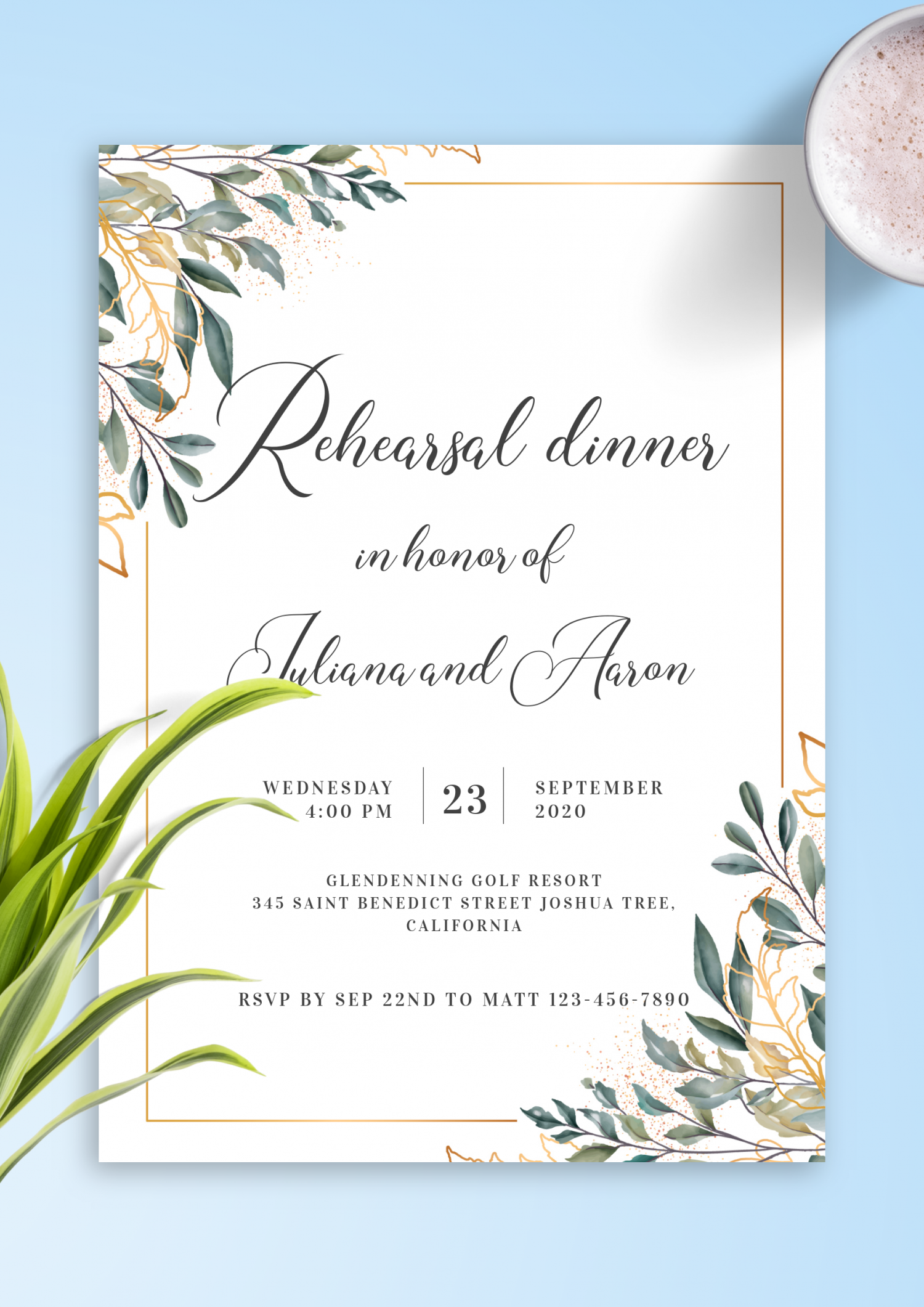 Download Printable Golden Leaves Rehearsal Dinner Invitation PDF