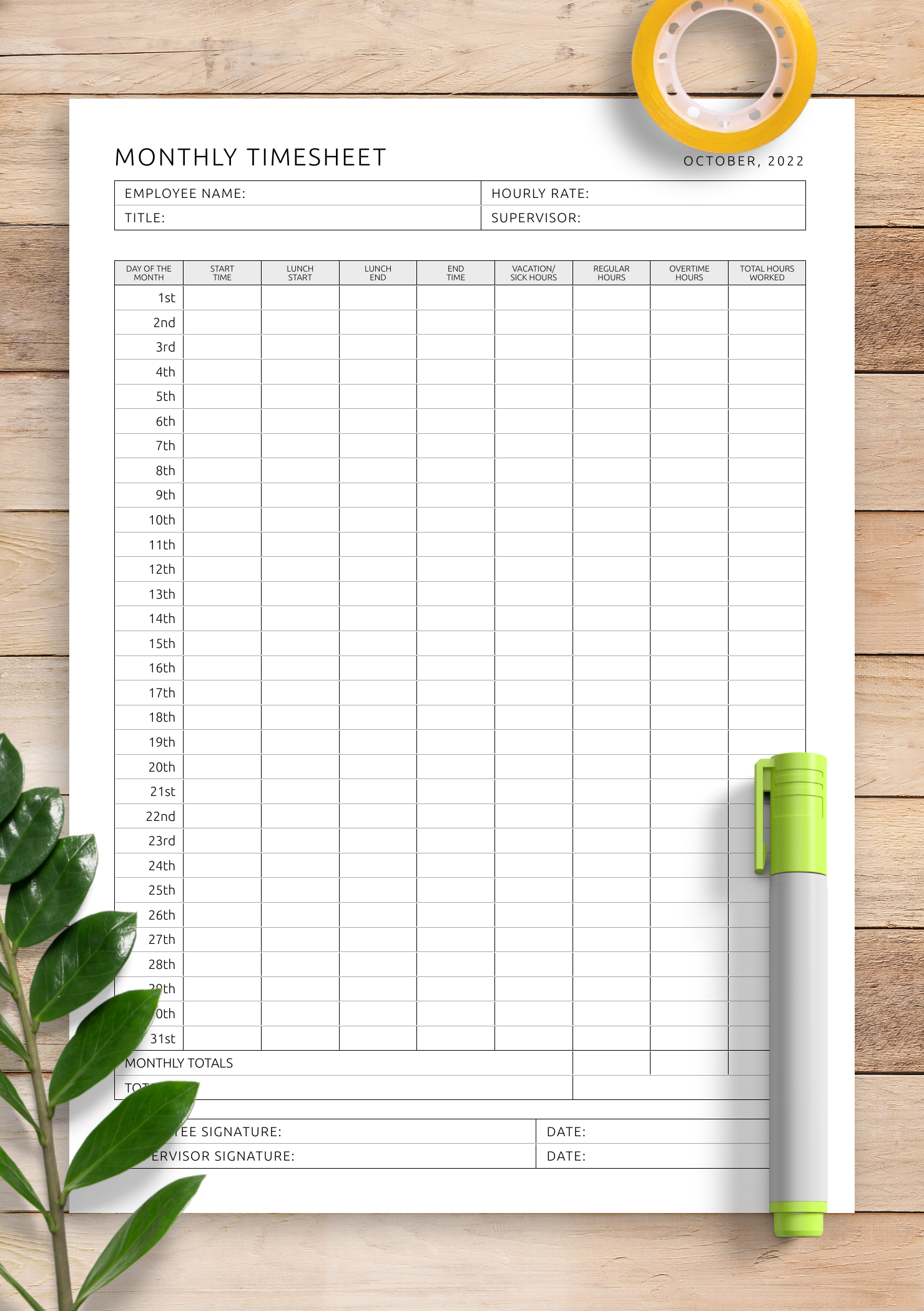 Free Printable Monthly Calendar Timesheet Template