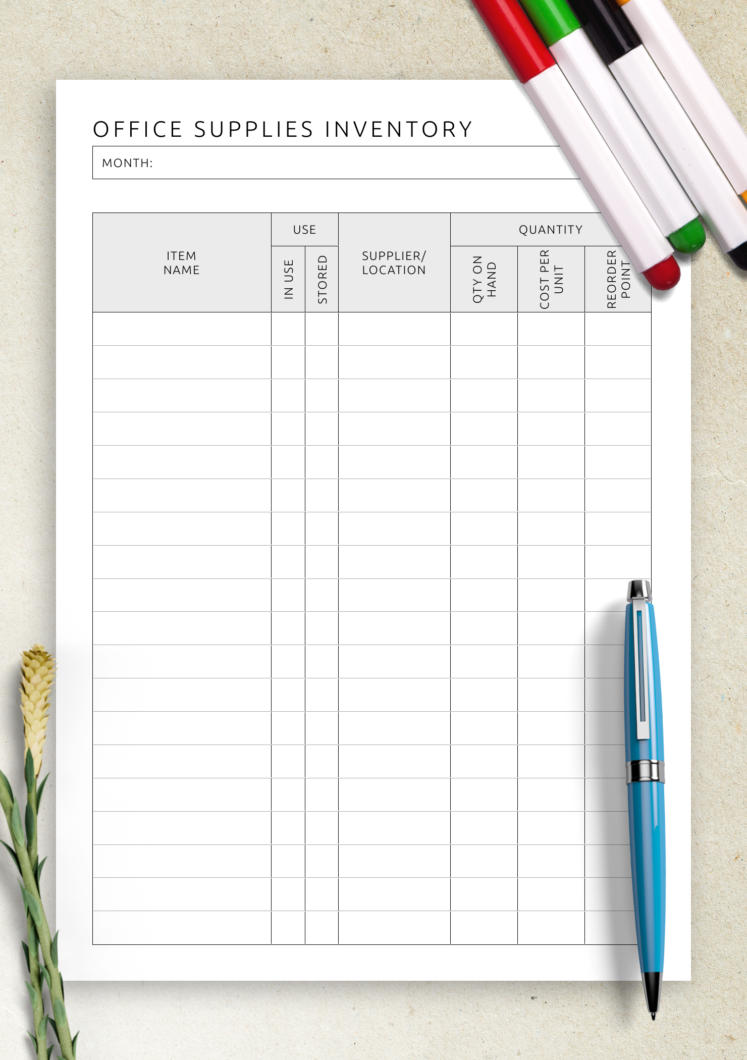 Download Printable Office Supplies Inventory Template PDF