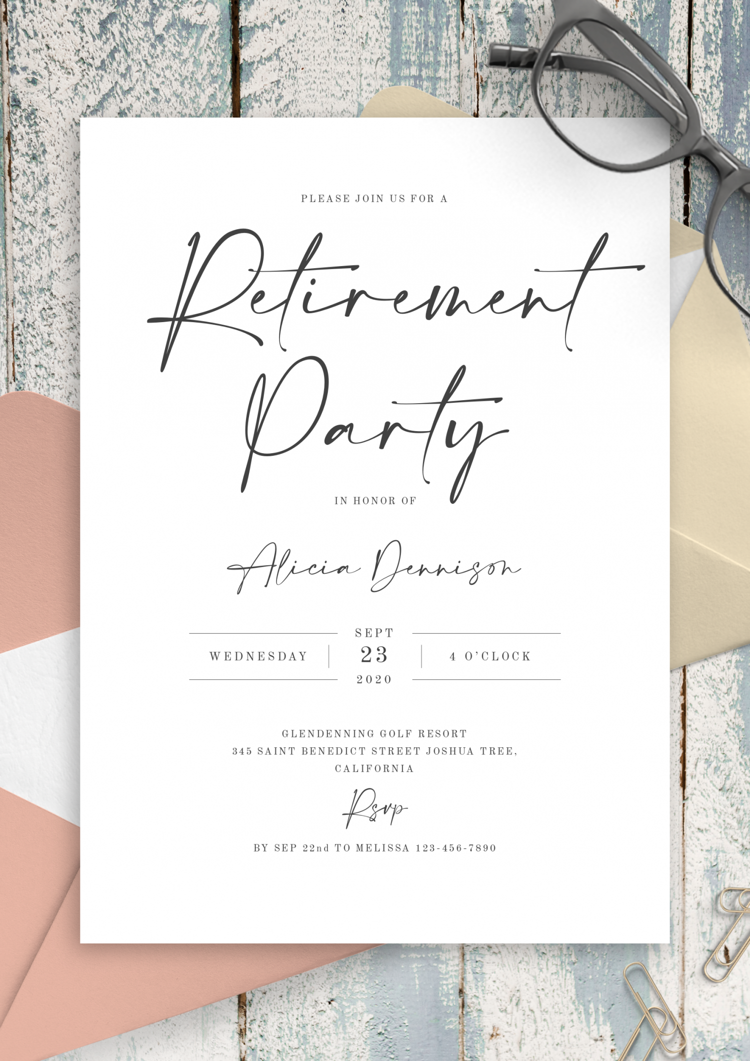Download Printable Simple Minimalist Retirement Party Invitation PDF