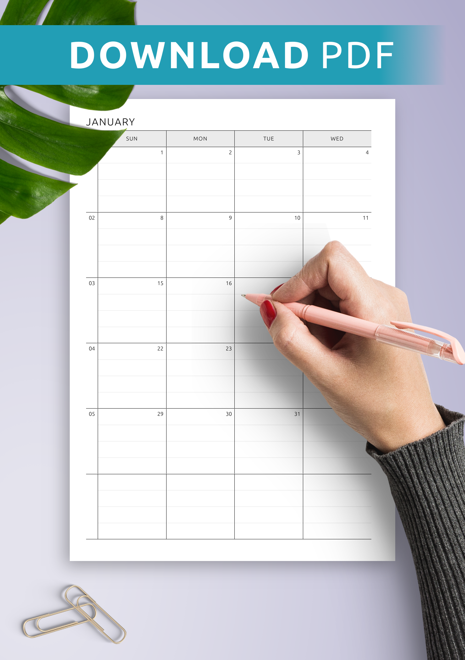 Download Printable Two Page Lined Monthly Calendar PDF Download Printable Two Page Lined Monthly Calendar PDF
