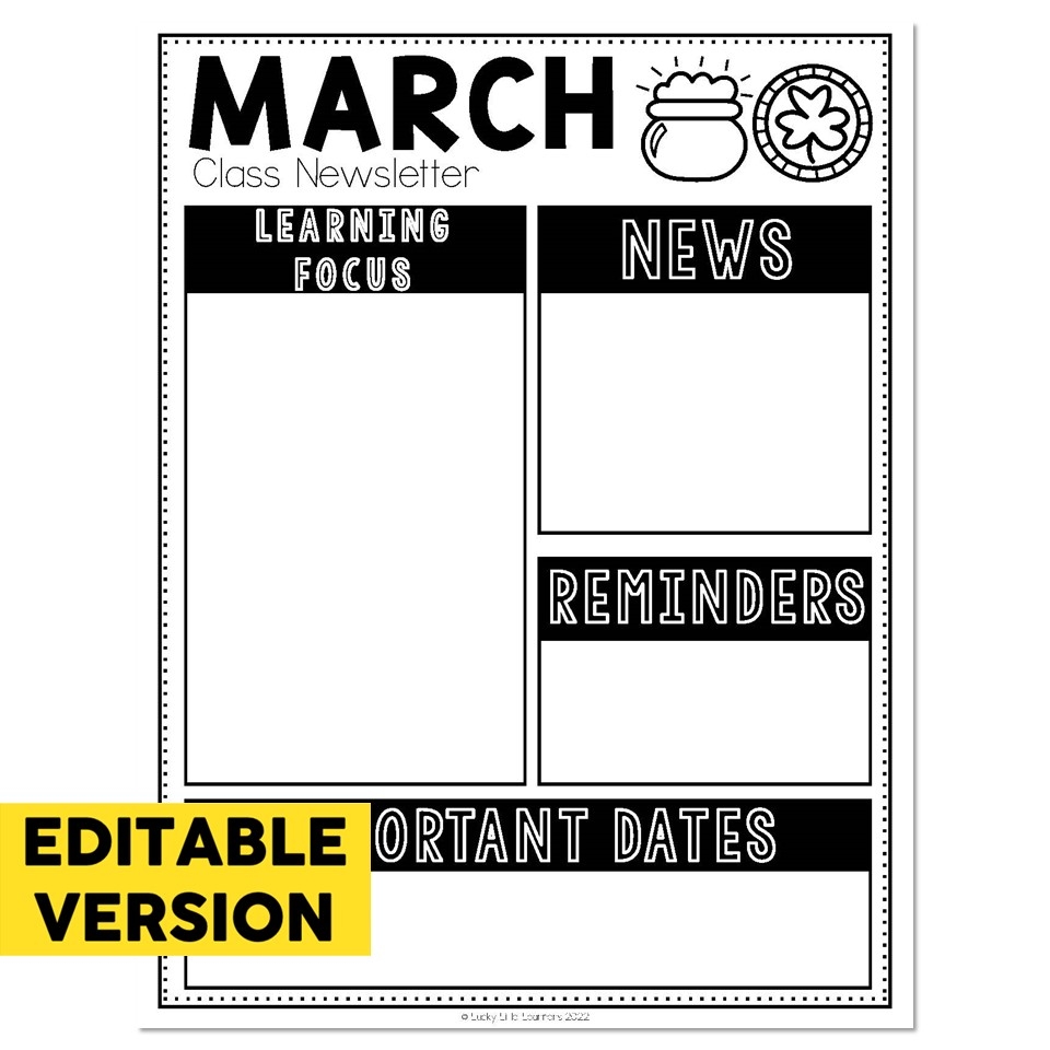 Editable Classroom Setup Back To School Resources Monthly Newsletter March Lucky Little Learners