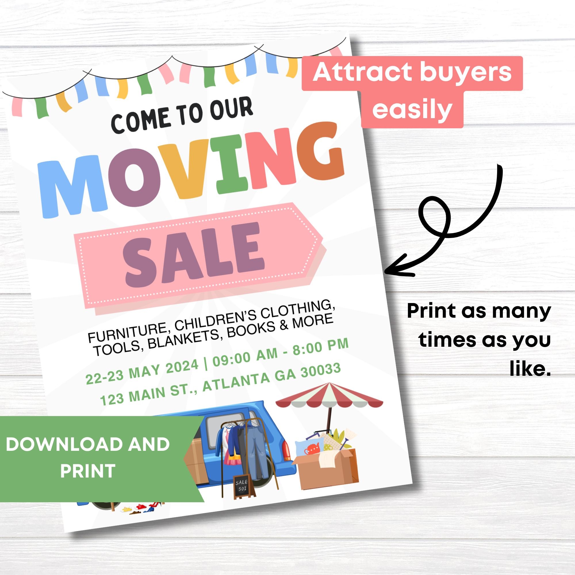 Editable Moving Sale Flyer Template Neighborhood Yard Sale Sign Printable Community Garage Sale Event Poster Rummage Sale Announcement Etsy