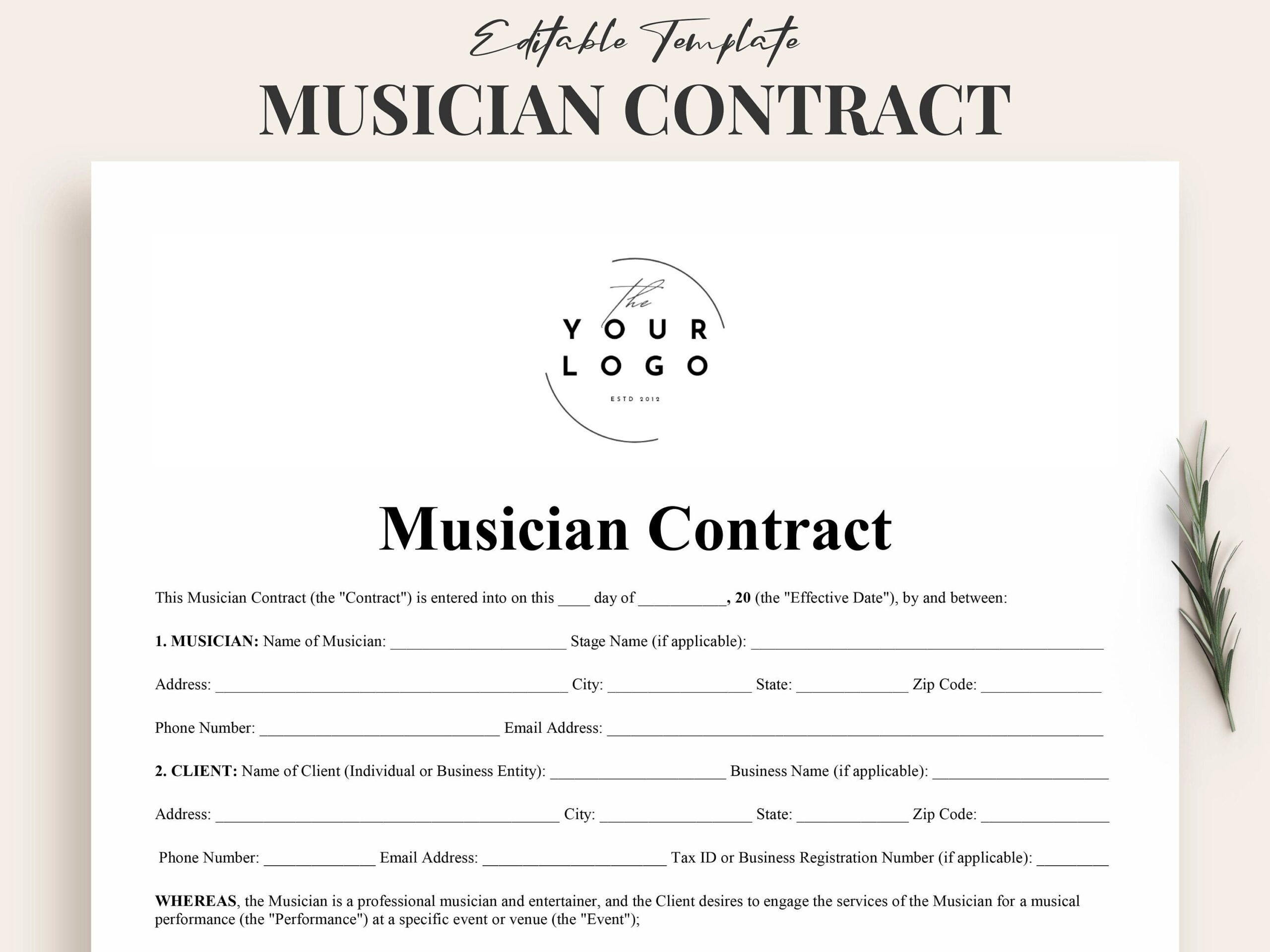 Free Printable Musician Performance Contract Template