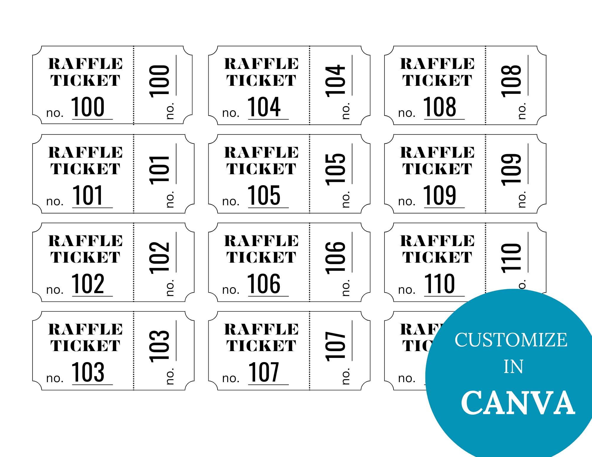 Editable Numbered Raffle Ticke With Numbers 1 To 204