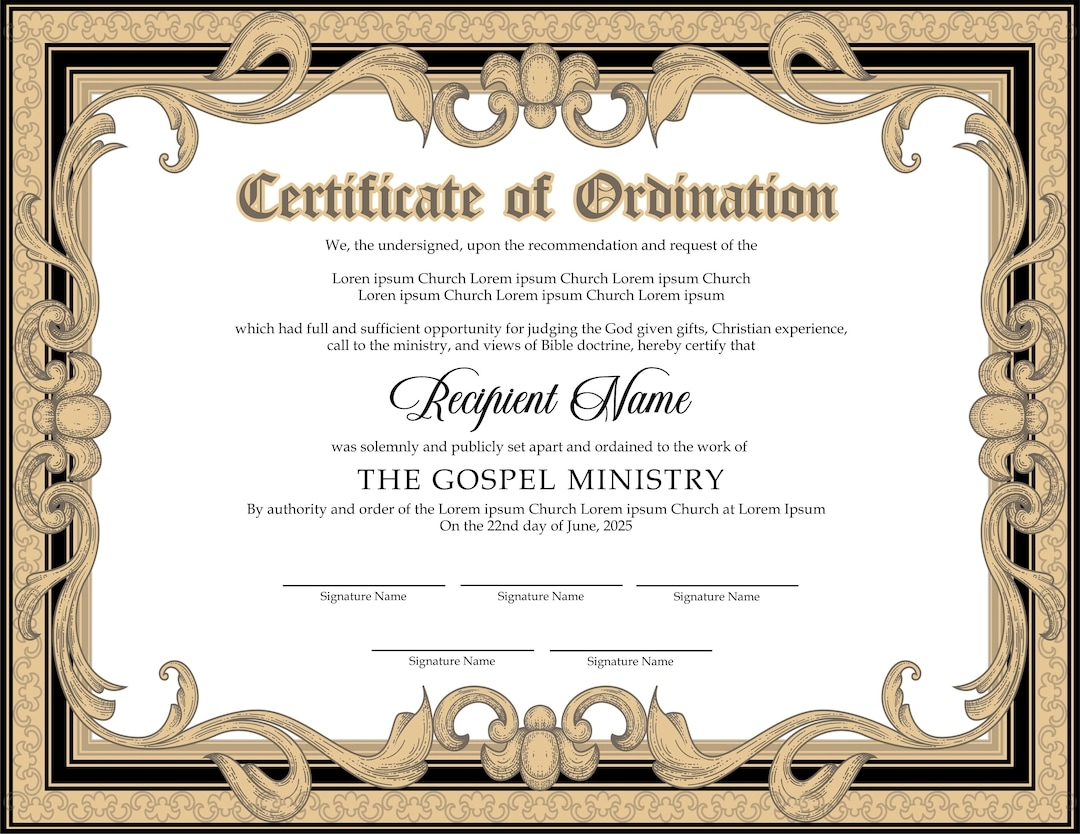Editable Ordained Minister Certificate Template Printable Certificate Of Ordination Elegant Ordination Certificate Instant Download Etsy