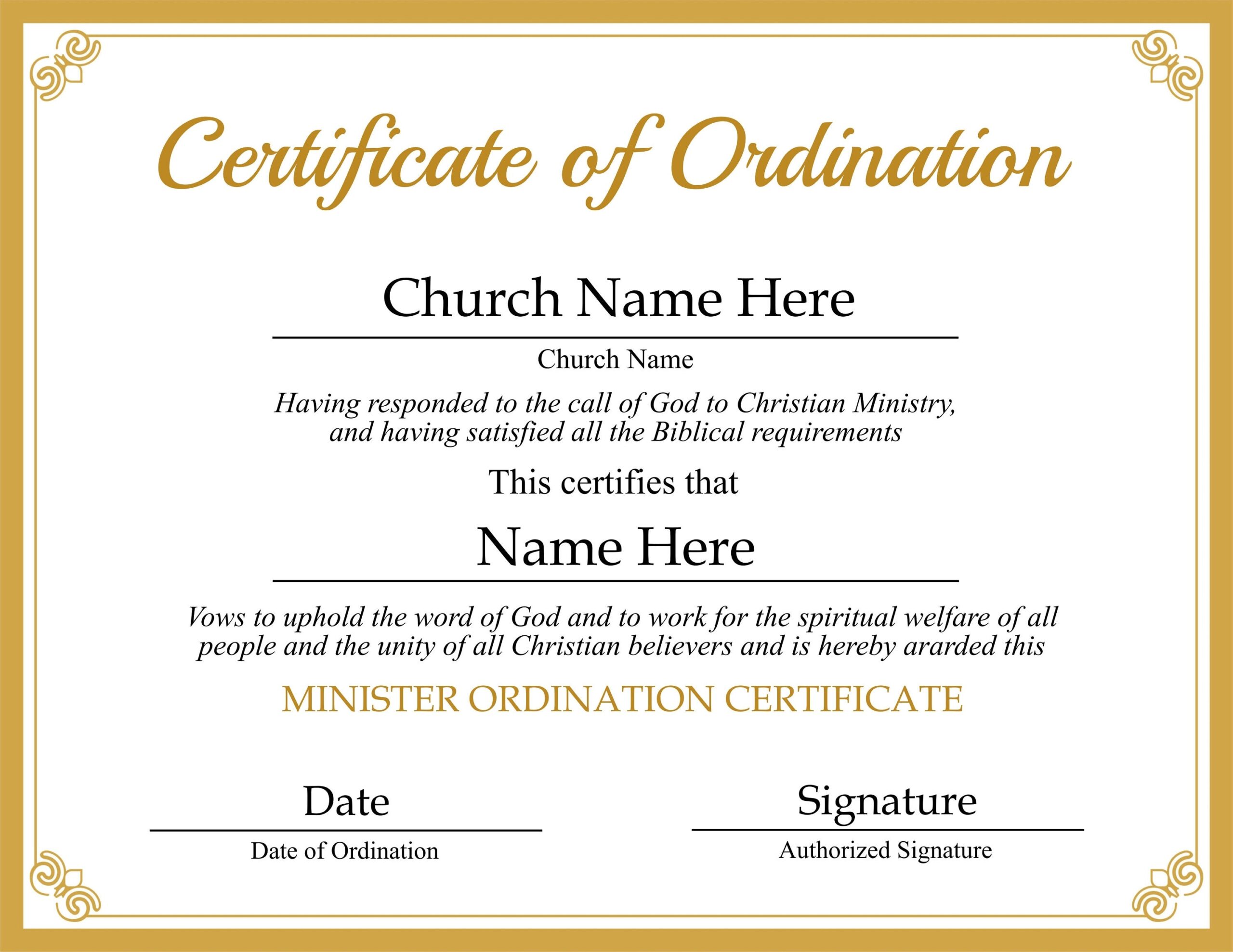 Free Printable Ordination Certificate Templates