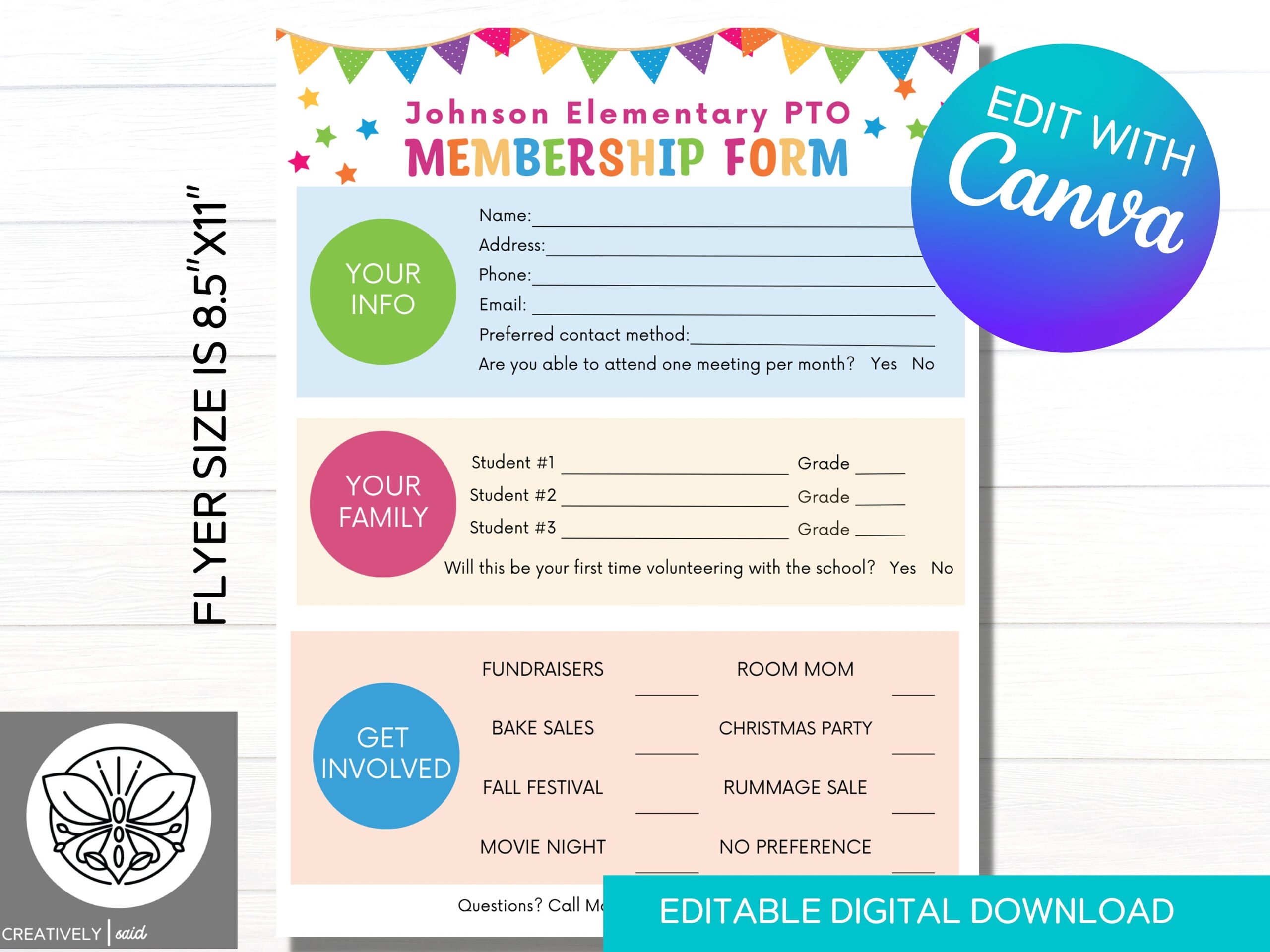 Editable Printable PTO PTA Membership Form Parent Volunteer Sign Up For Back To School Instant Download Canva Template School Parent Etsy