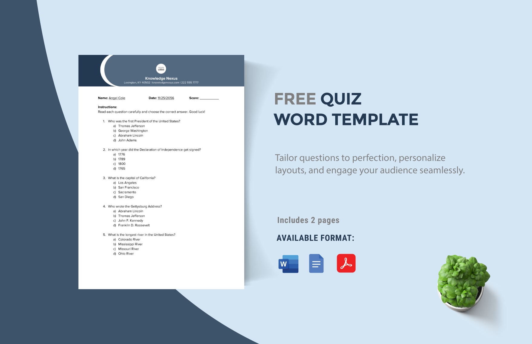 Editable Quiz Templates In PDF To Download Editable Quiz Templates In PDF To Download