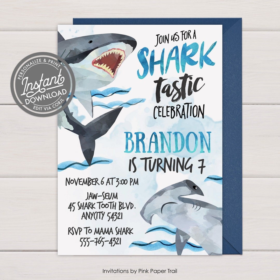 EDITABLE Shark Invitation Shark Boy Birthday Invitation Shark Birthday Party Shark Party Baby Shark Printable Instant Access Invite Etsy