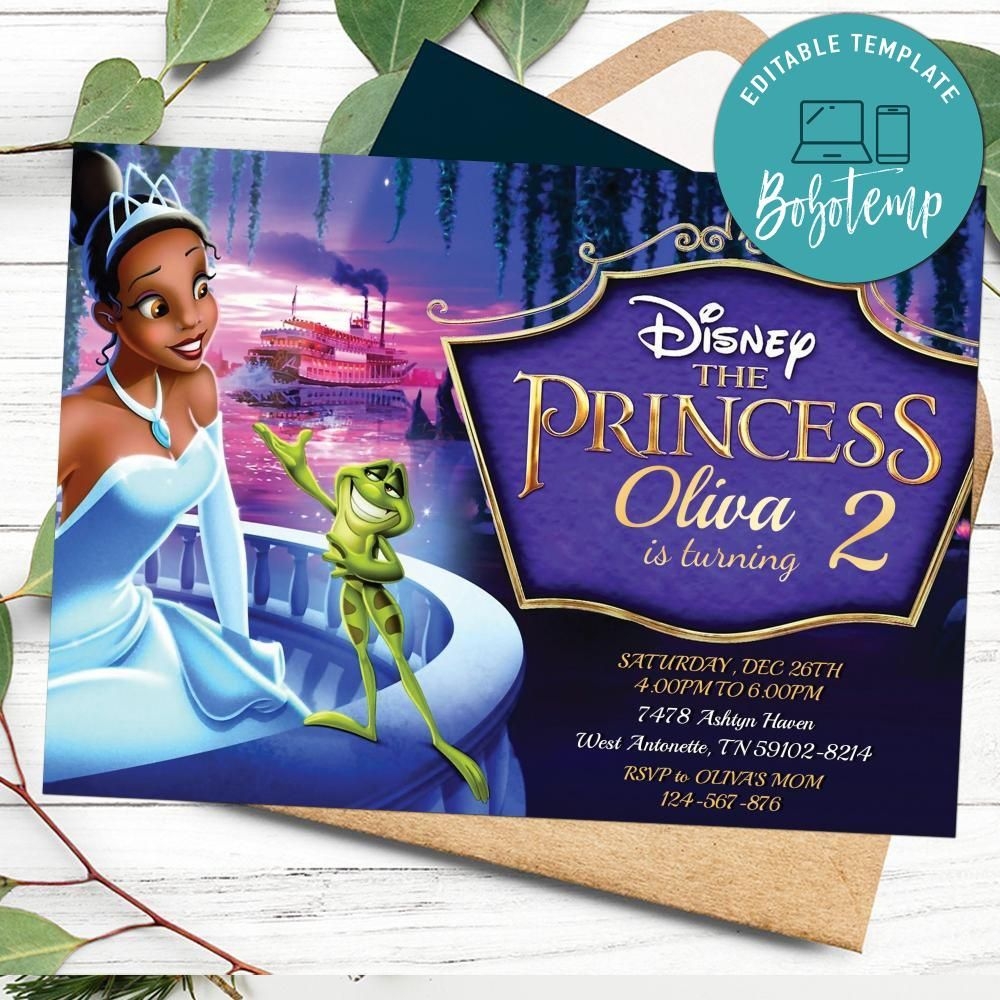 Editable The Princess And The Frog Princess Tiana Invitation DIY