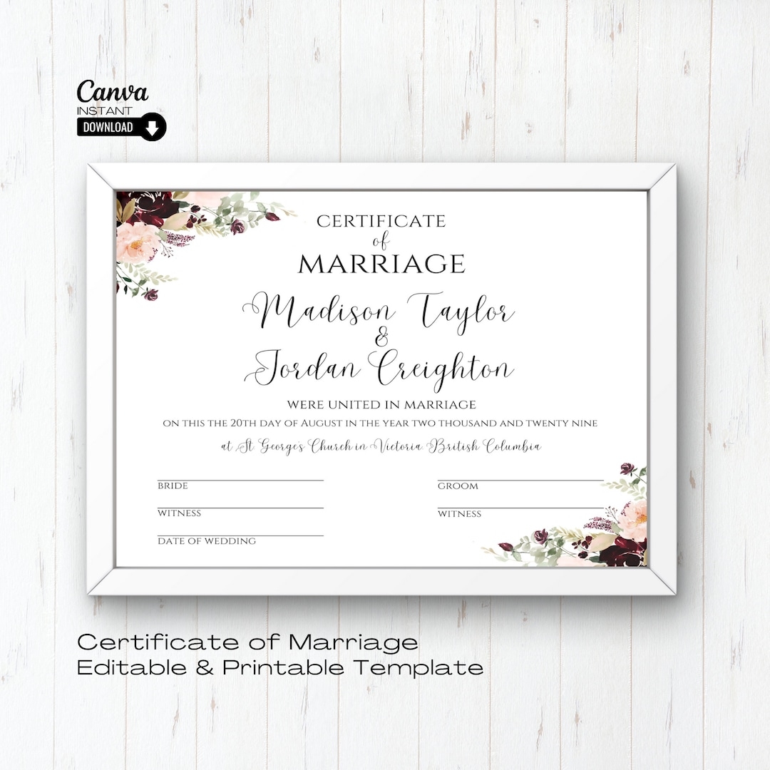 Editable Wedding Certificate Template Marriage Certificate 