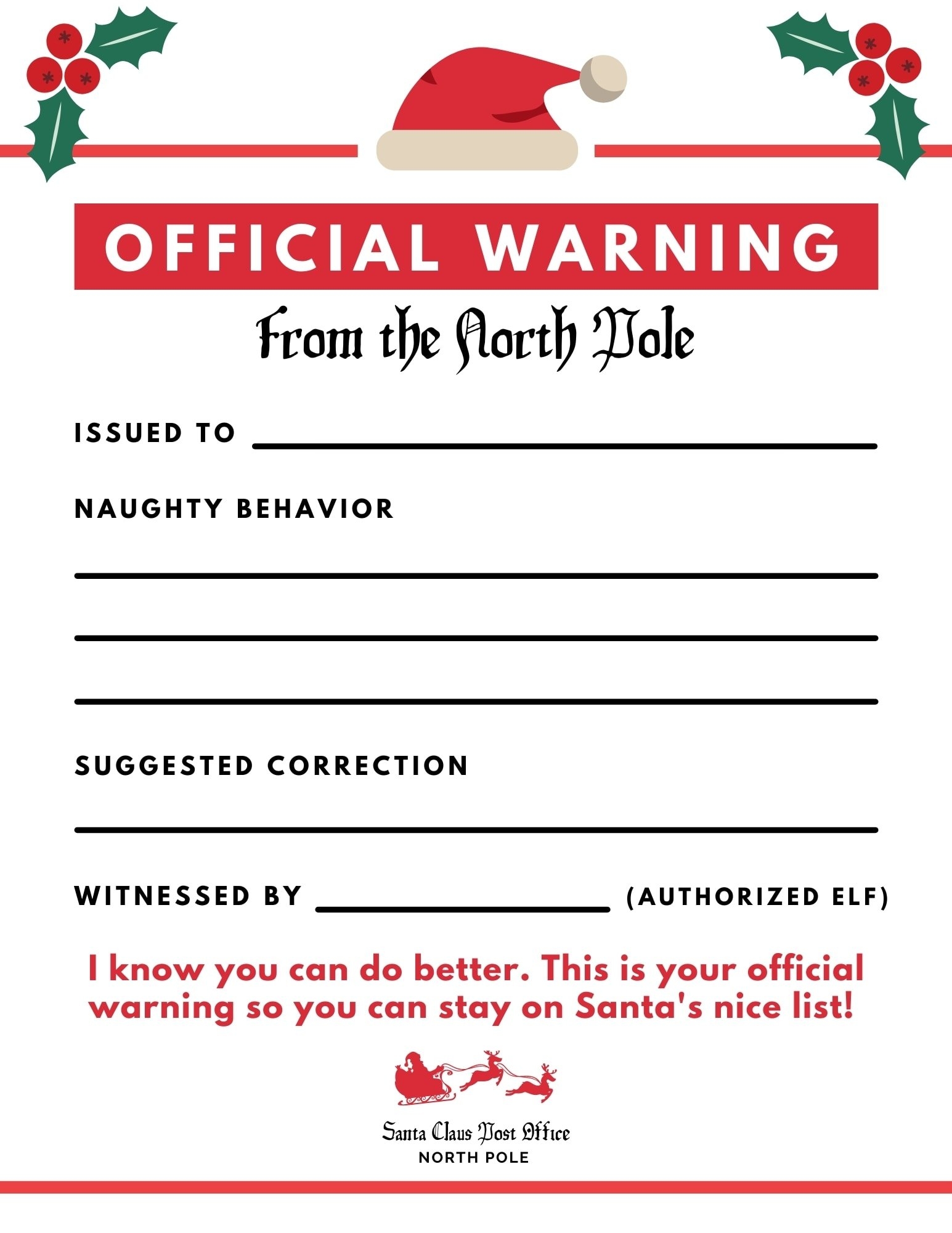 Free Printable Naughty Elf Letter Template