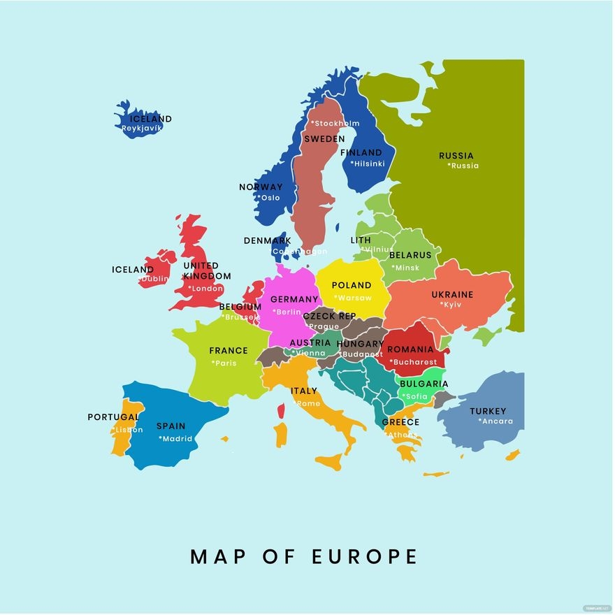 Europe Map Capitals Vector In Illustrator SVG JPG EPS PNG 