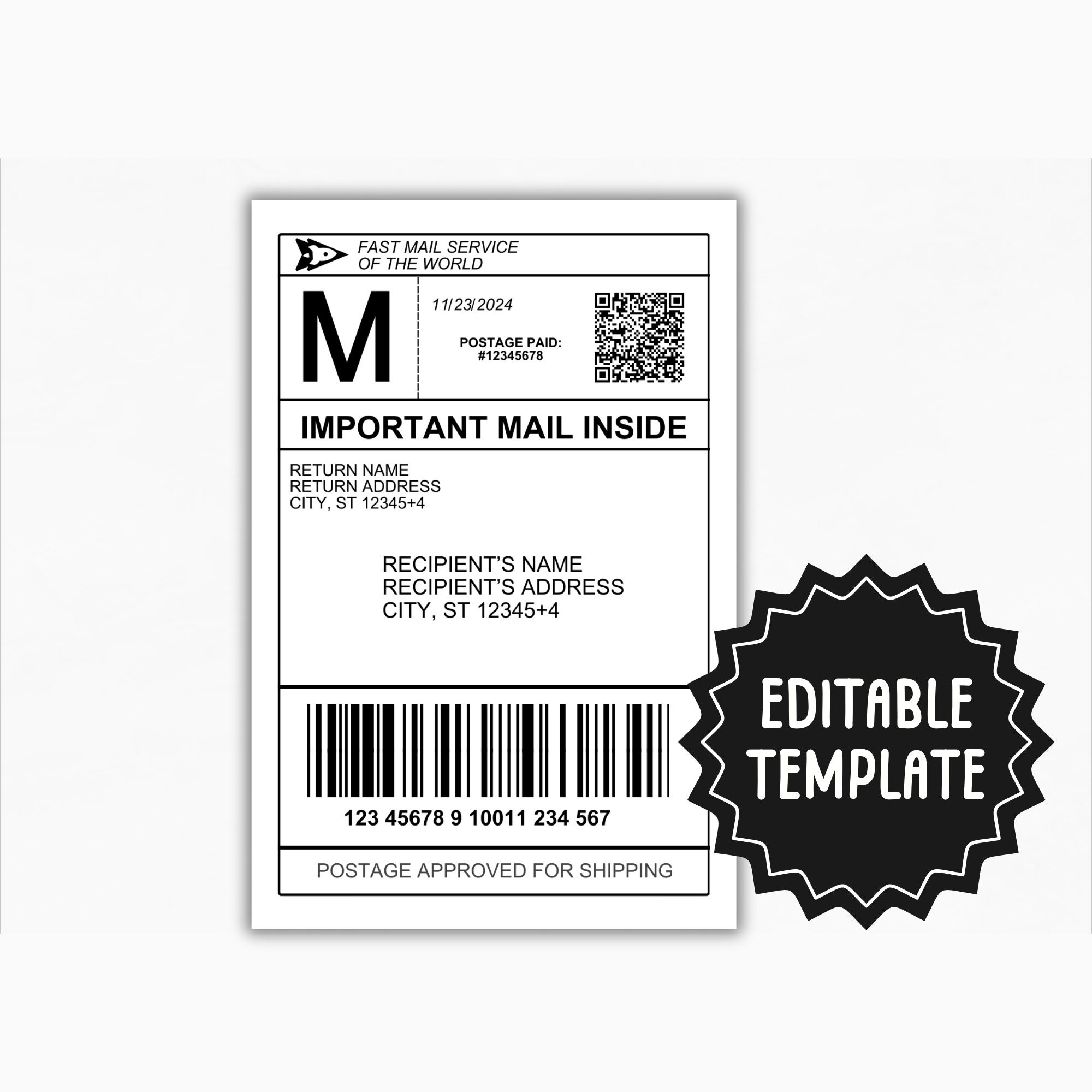 Fake Shipping Label Template Editable Personalized Mail Label Fake Mail Shipping Label Template For Gift Box Gag Gift Mail Label Etsy