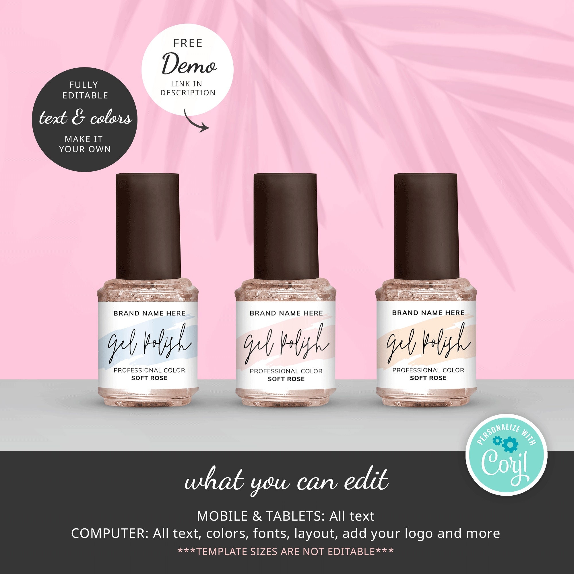 Feminine Nail Polish Label Template Editable Gel Polish Bottle 