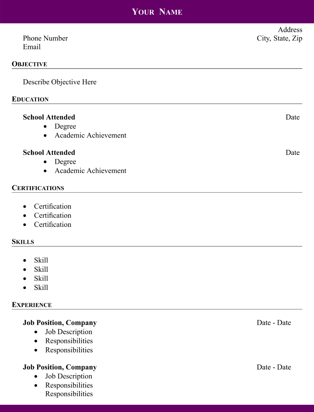 Free Printable Resume Templates Blank