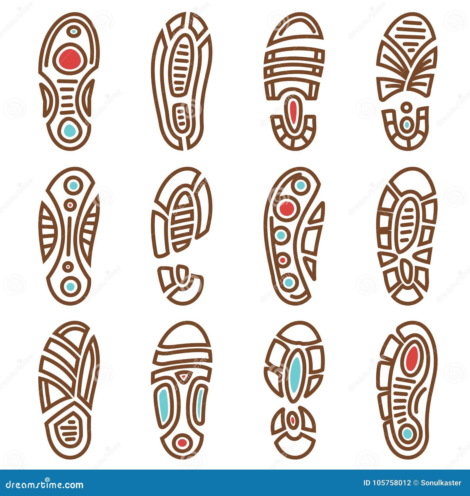 Footprints Vector Icons Of Boot Shoe Sole Track Print Stock Vector 