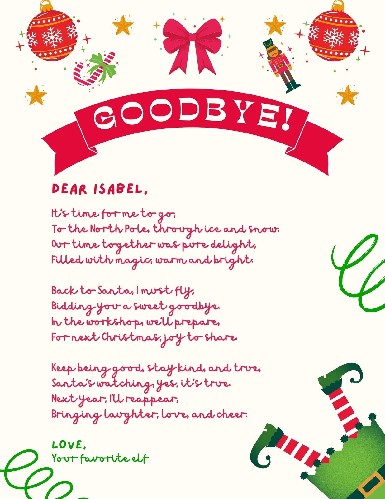 Free Printable Santa Elf Letter Template