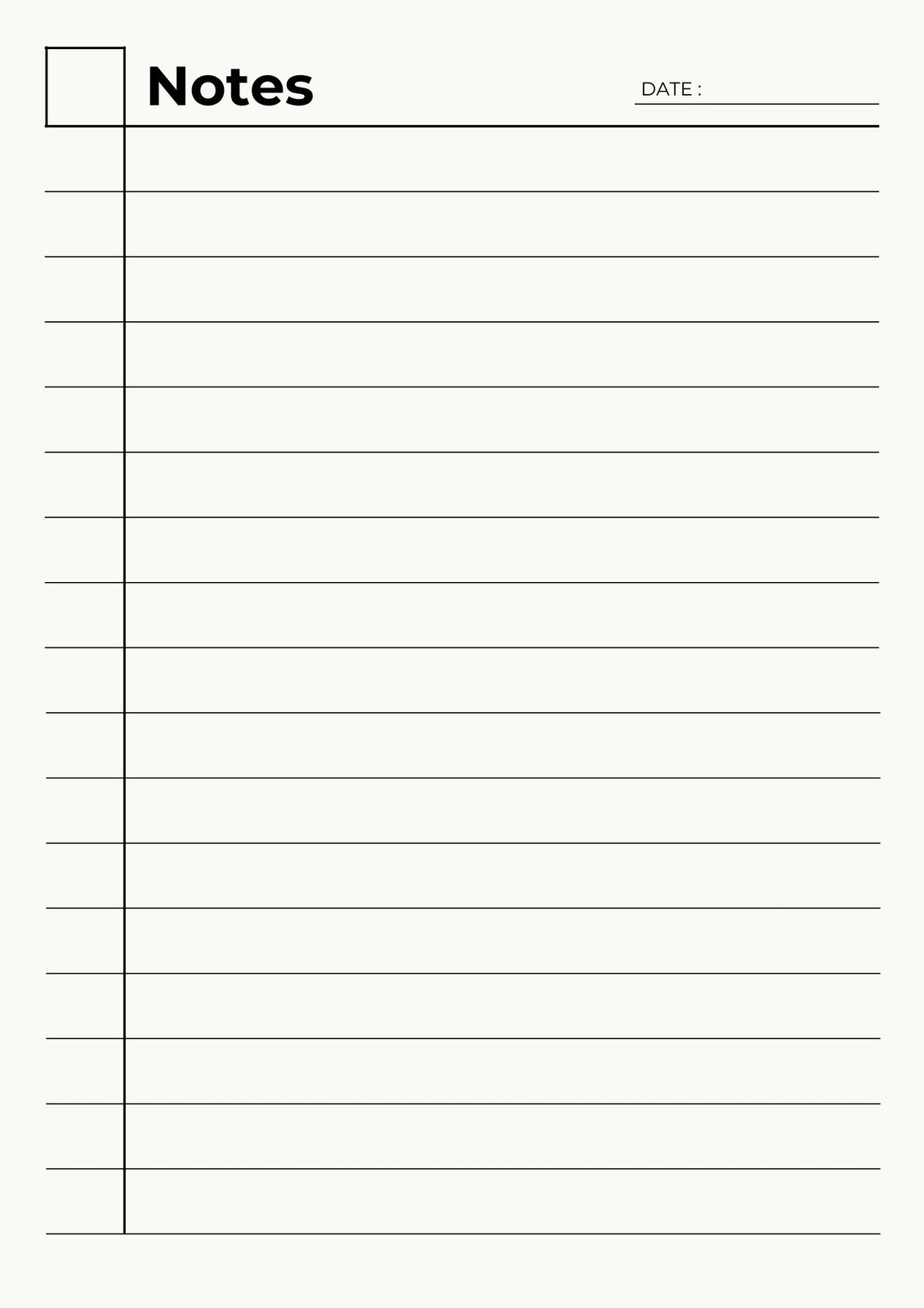 Free Printable Notes Page Word Template