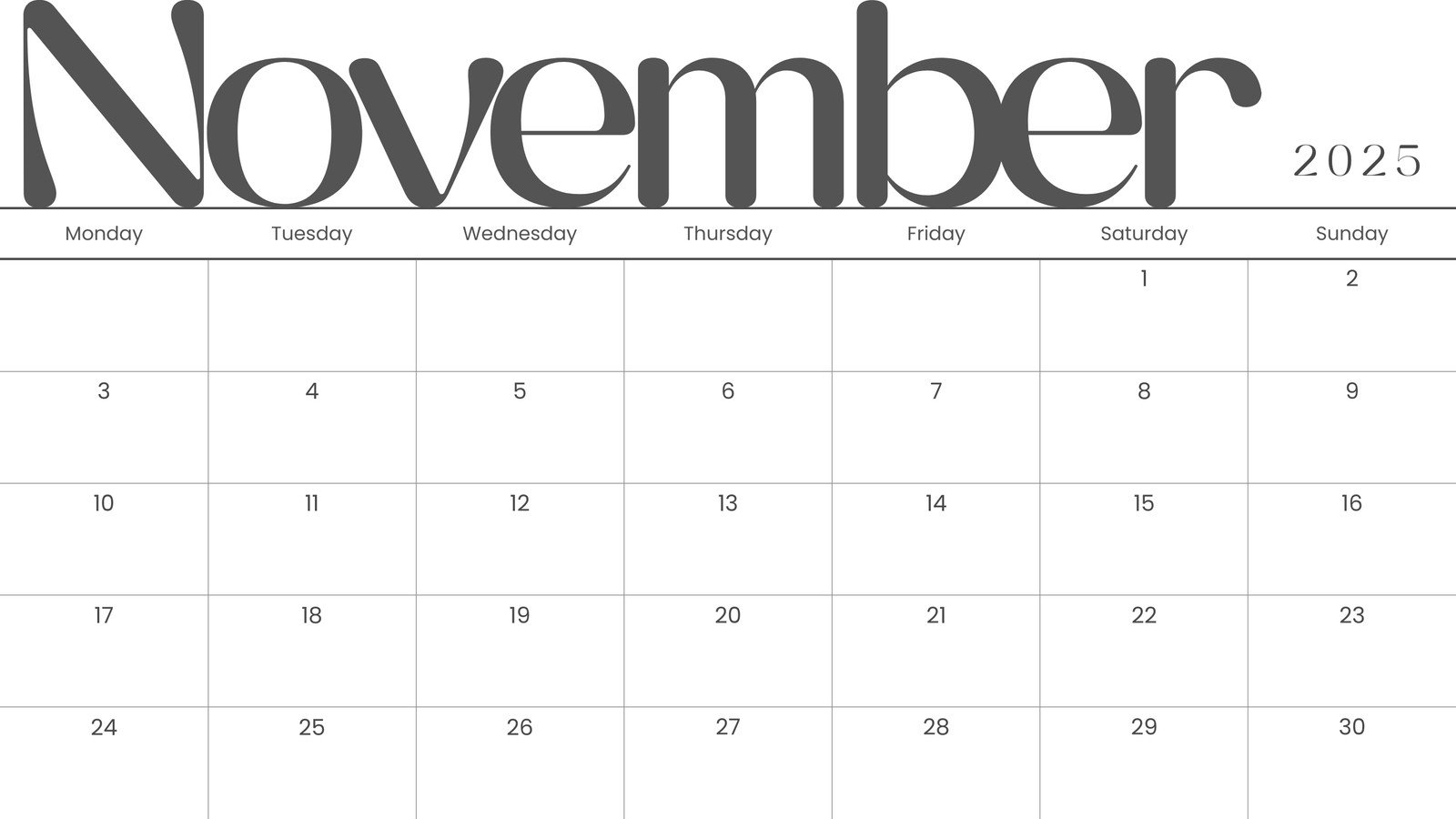 Free Printable November Calendar Templates