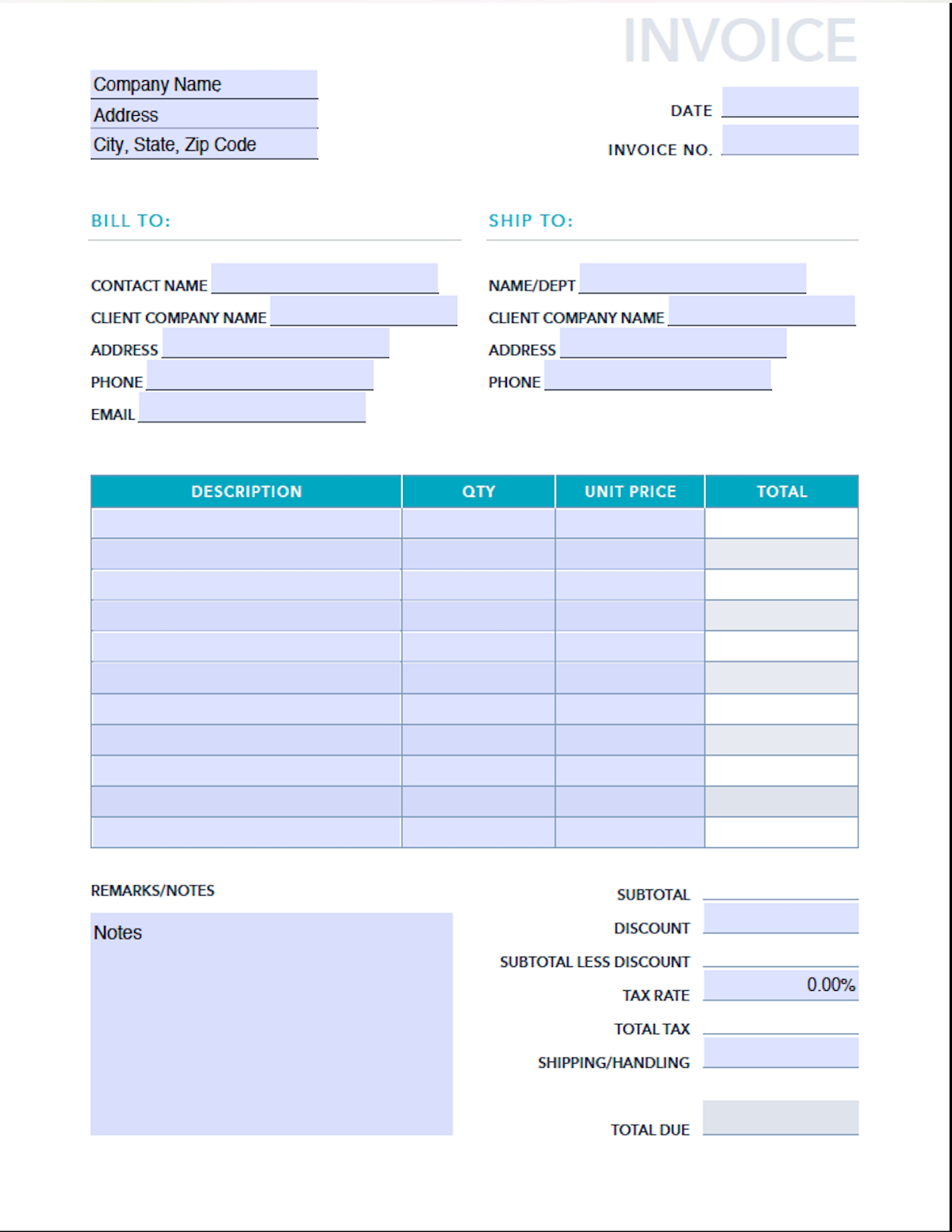 Free Blank Invoice Template Template For Excel PDF HubSpot Free Blank Invoice Template Template For Excel PDF HubSpot
