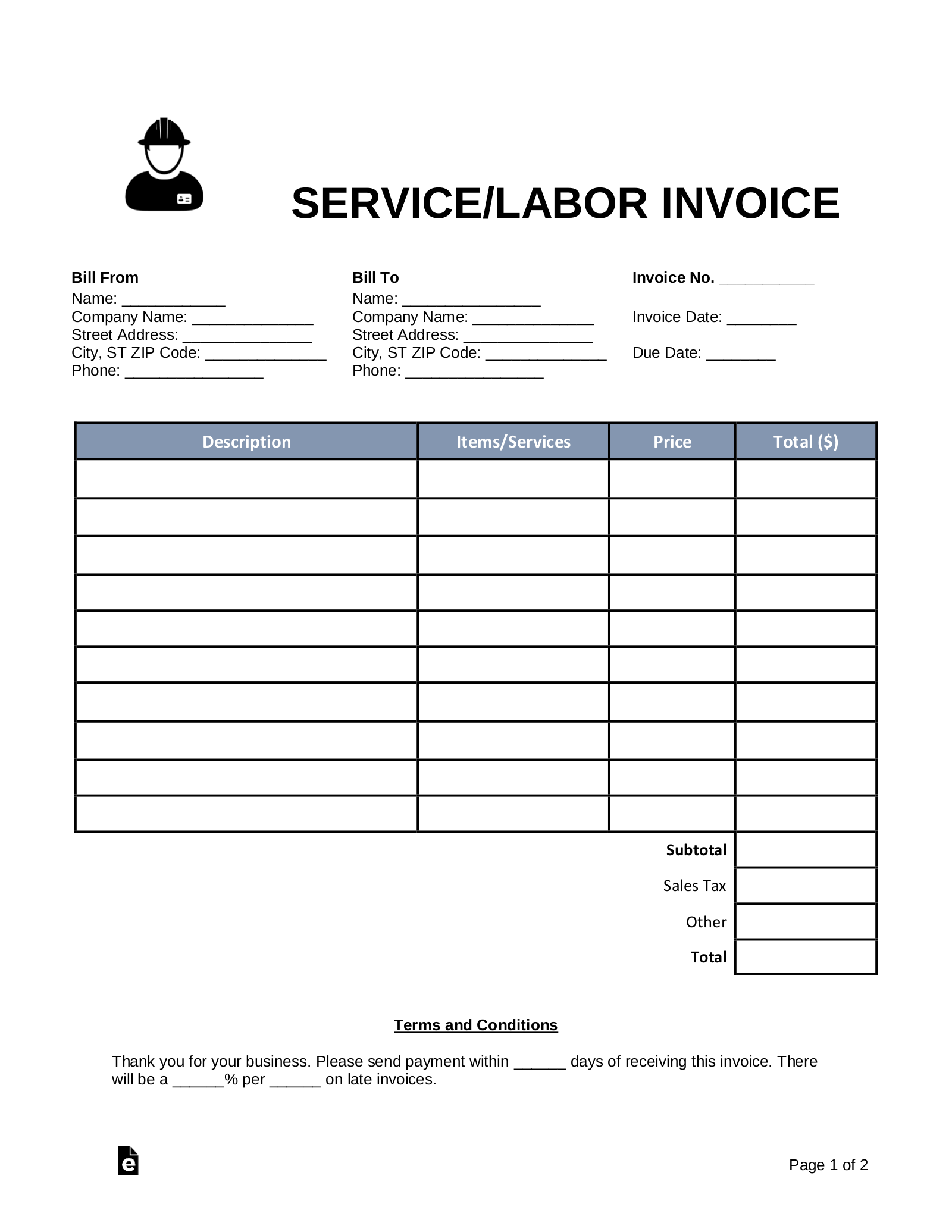 Free Printable Job Invoice Template