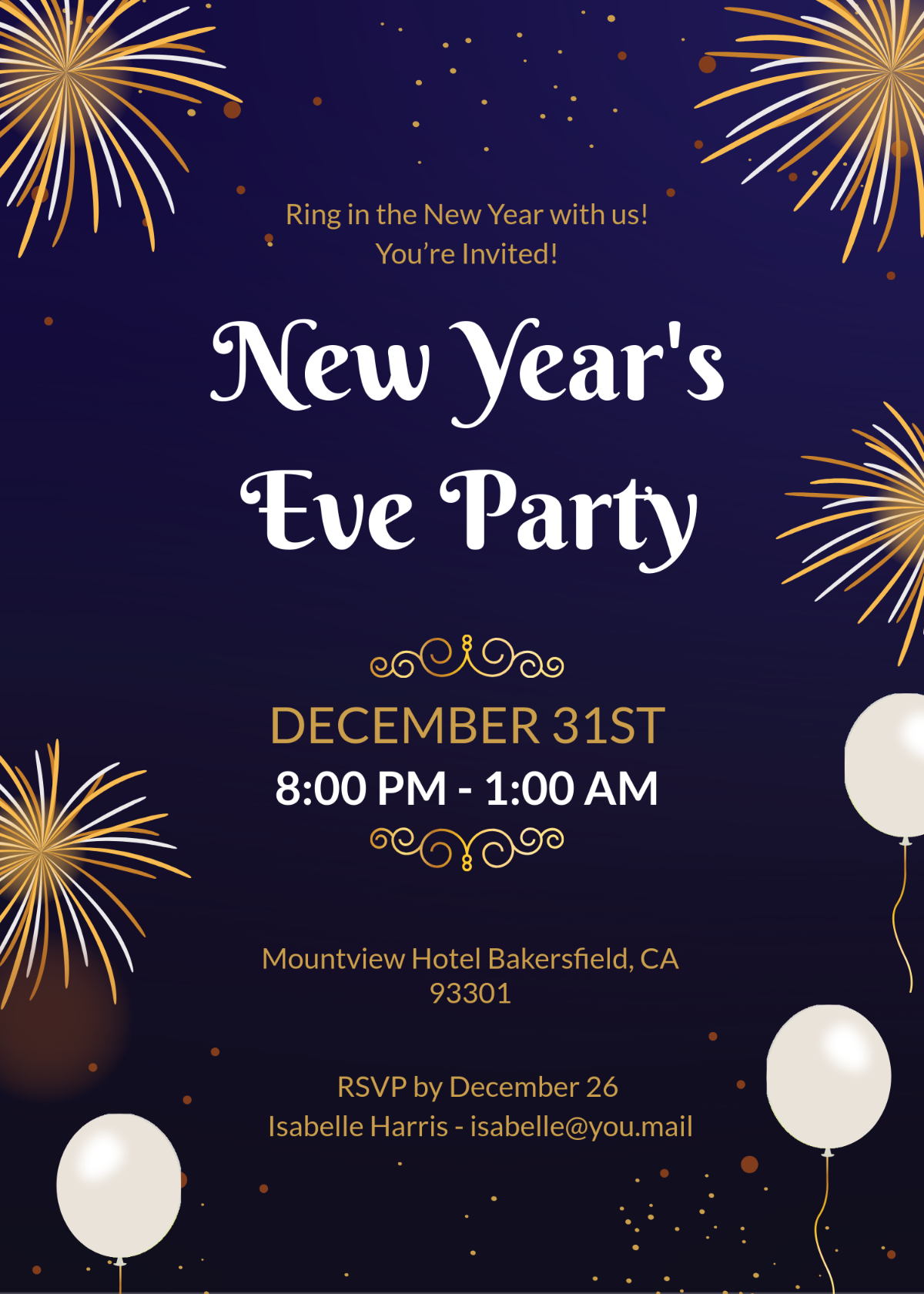 Free Blank New Year Invitation With RSVP Template To Edit Online