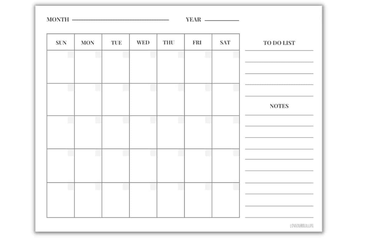 FREE Blank Undated Monthly Calendar Printable Template Love Our FREE Blank Undated Monthly Calendar Printable Template Love Our
