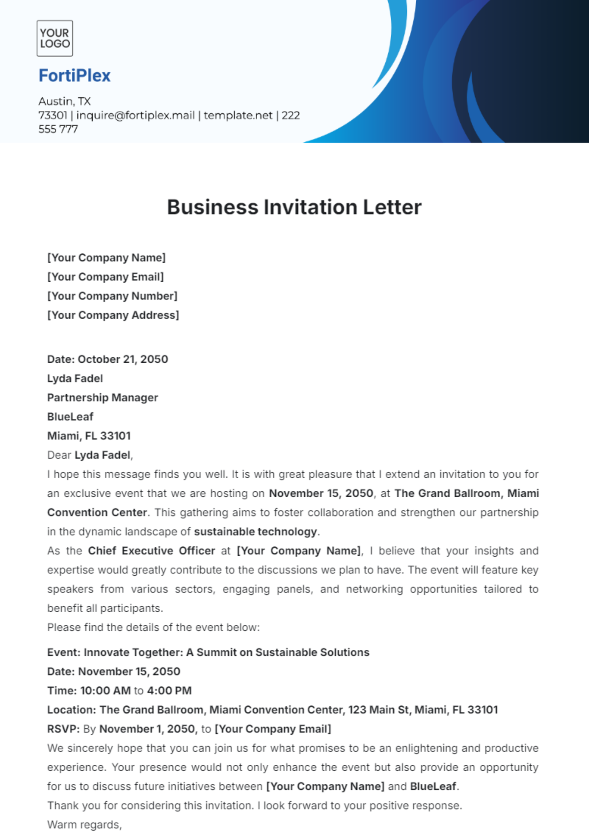Free Business Invitation Letter Templates Editable And Printable