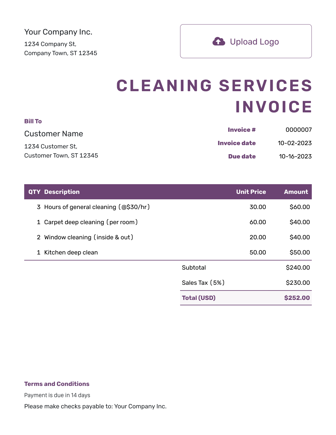 Free Cleaning Services Invoice Template Docelf