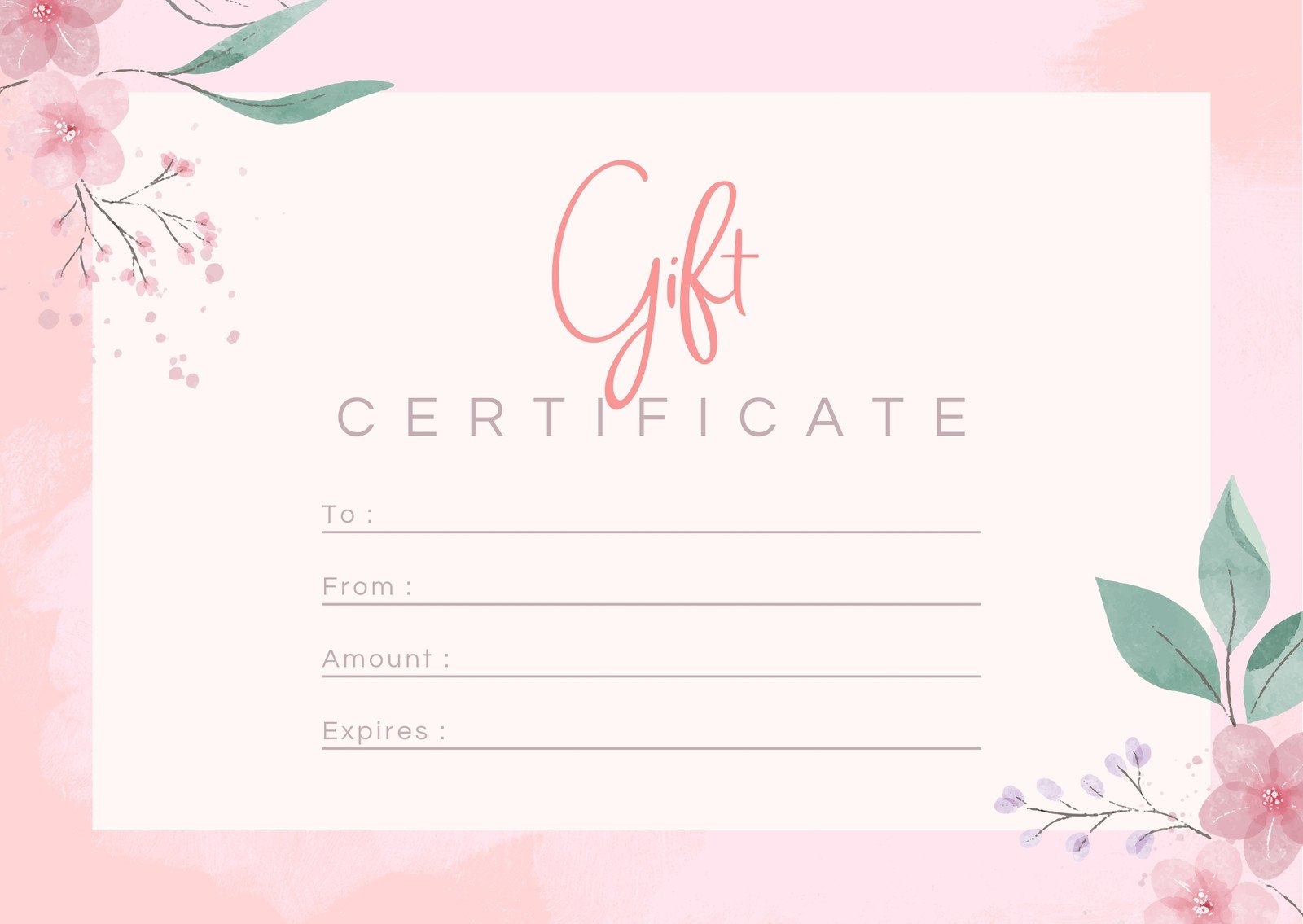 Free Printable Pink Gift Certificate Template