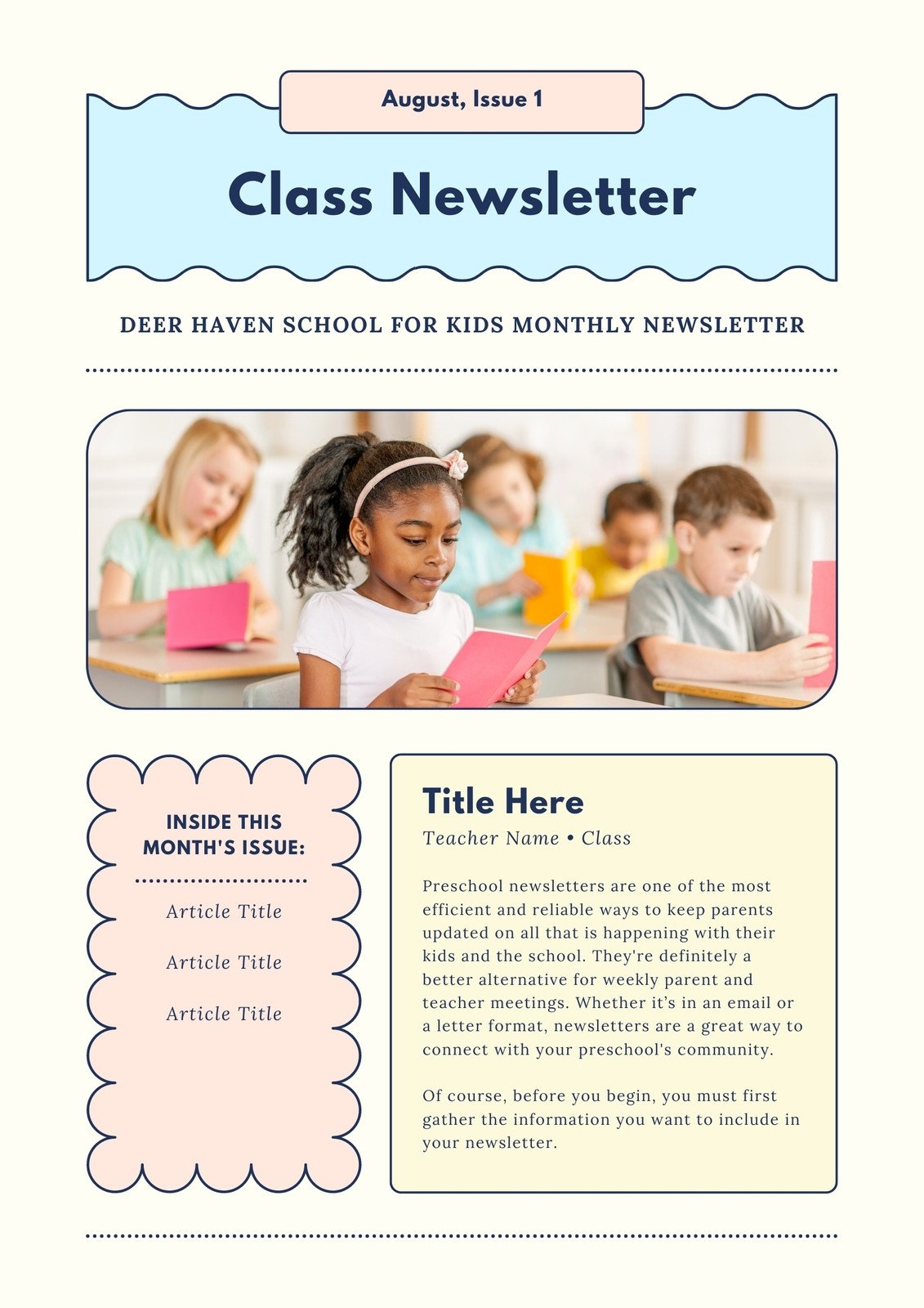 Free Custom Printable Preschool Newsletter Templates Canva Free Custom Printable Preschool Newsletter Templates Canva