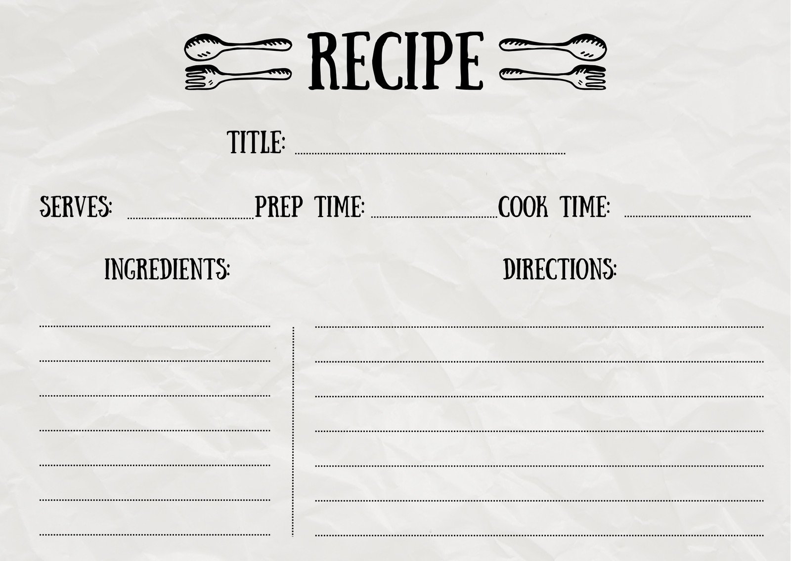Free Printable Recipe Page Template Grey