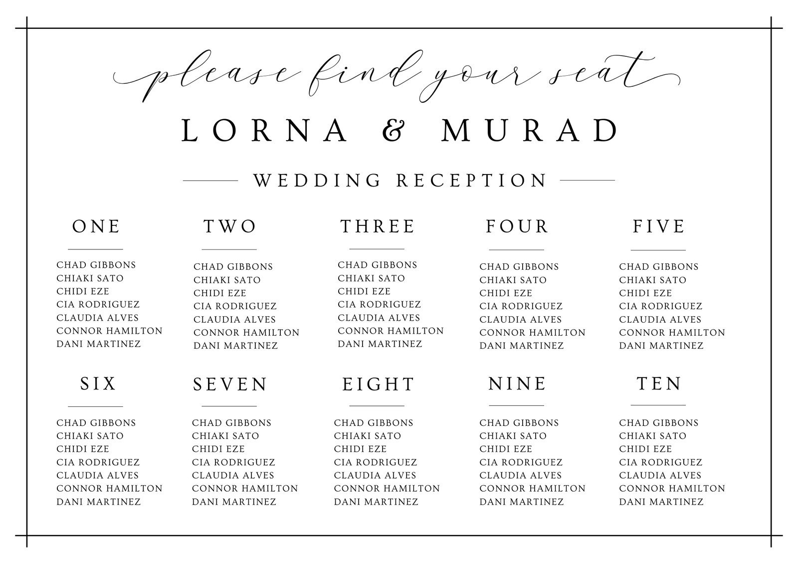 Free Printable Seating Chart Template Wedding